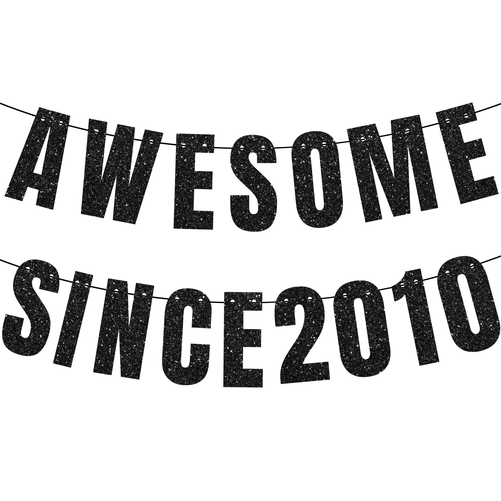 16th Birthday Banner, Awesome Since 2010 Black Glitter Banner, 16th Birthday Decorations, Sweet 16 Party and Anniversary Decorations for Teen Boys and Girls, Party Supplies and Gifts