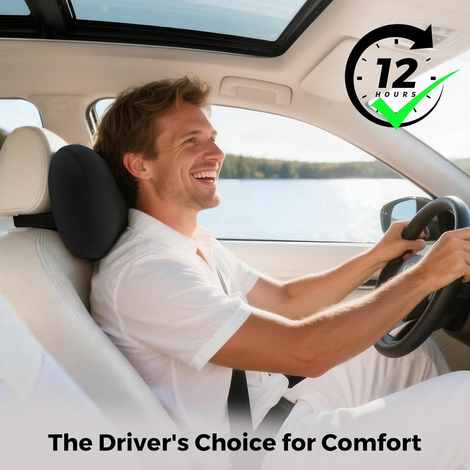 BEBAS Breathable Memory Foam Car Neck Pillow for Driving-Ergonomic Headrest with Superior Neck Support, Universal Fit for Cars,SUVs,Tesla,Toyota & Office Chair-Removable Washable Cover (Black, 1-Pack)