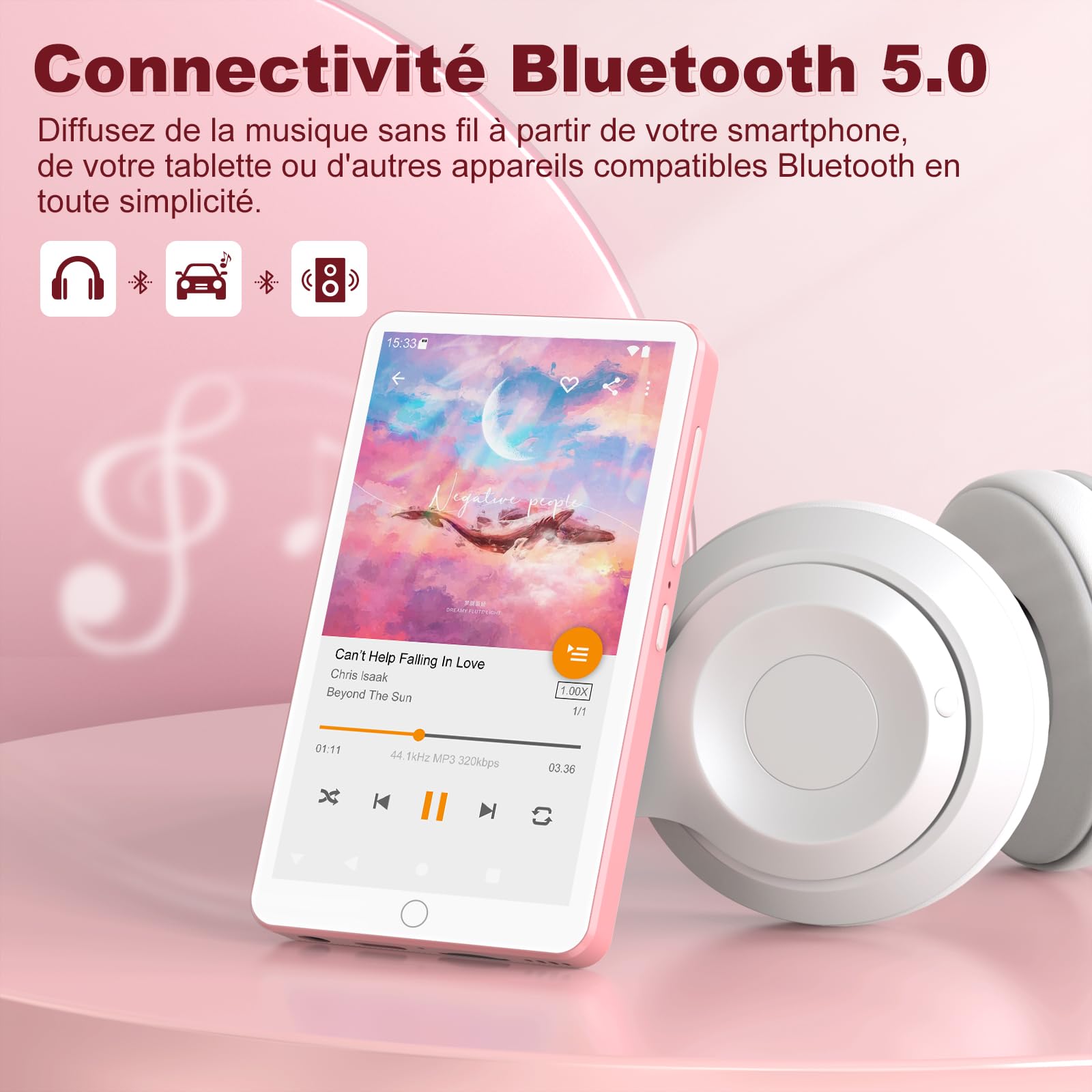 144 Go Lecteur MP3 Spotify avec WiFi et Bluetooth, Lecteur MP4 Android pour Enfant, écran Tactile 4,02 Pouces, Audible, Amazon Music et Play Store