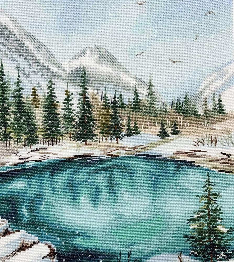 Oven Kit per ricamo a punto croce, per principianti e adulti, motivo: lago Geyser Altai, 25 x 35 cm