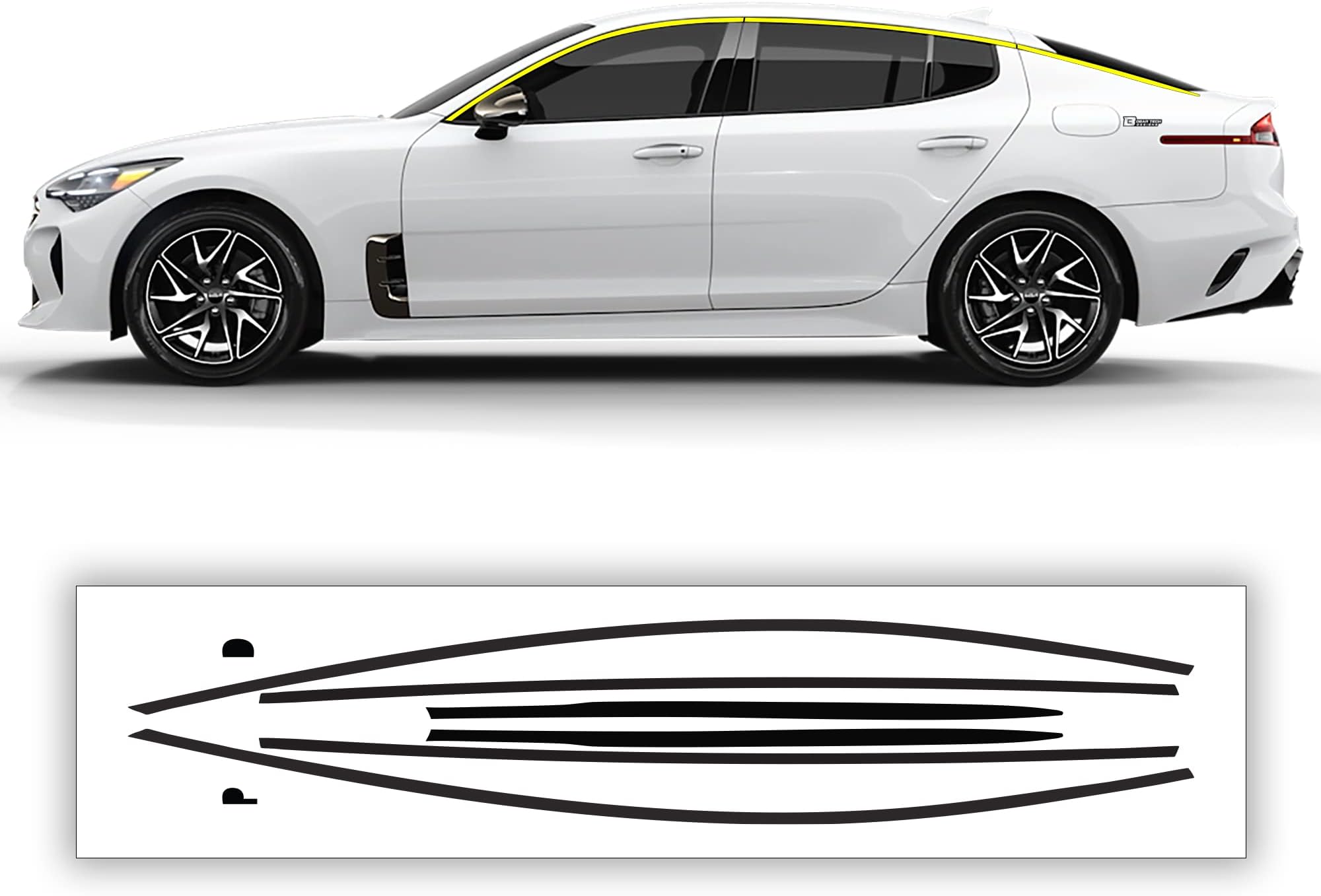 BOGAR TECH DESIGNS Side Window Chrome Delete Overlay Compatible with Kia Stinger 2018-2023, Gloss Black