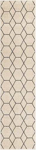 Miniatura 3 de Unique Loom Trellis Frieze Collection - Alfombra geométrica (2 x 8 pies 8 pulgadas, color marfilgris)