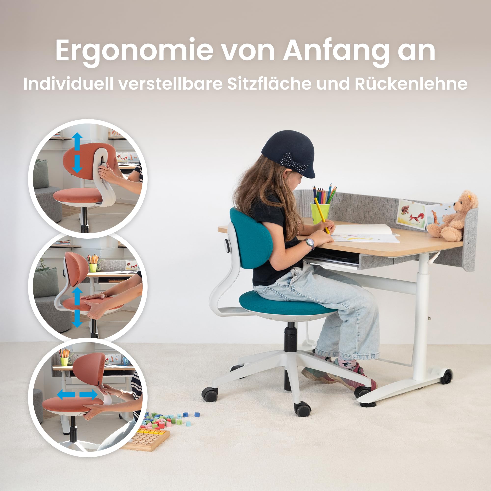 Ergotopia Ergonomischer Kinder Schreibtischstuhl – höhenverstellbarer Kinderdrehstuhl mit atmungsaktiver Rückenlehne, orthopädischer Kinderstuhl für gesundes Sitzen, Kinder Schreibtisch Stuhl
