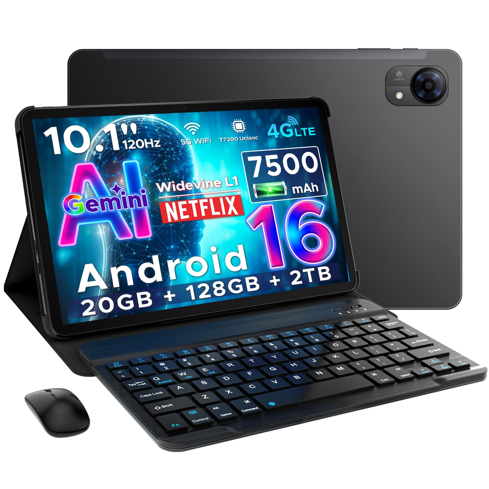 DOOGEE Tab G5 Android 16 Tablet Con SIM, 10 pollici & Gemini AI, 20GB+128GB/2TB & T7200 Octa Core Android Tablet Con Tastiera, Penna, Mouse & Case, 7500 mAh 90Hz IPS HD & Ultra-Thin 2 | Face ID | GPS