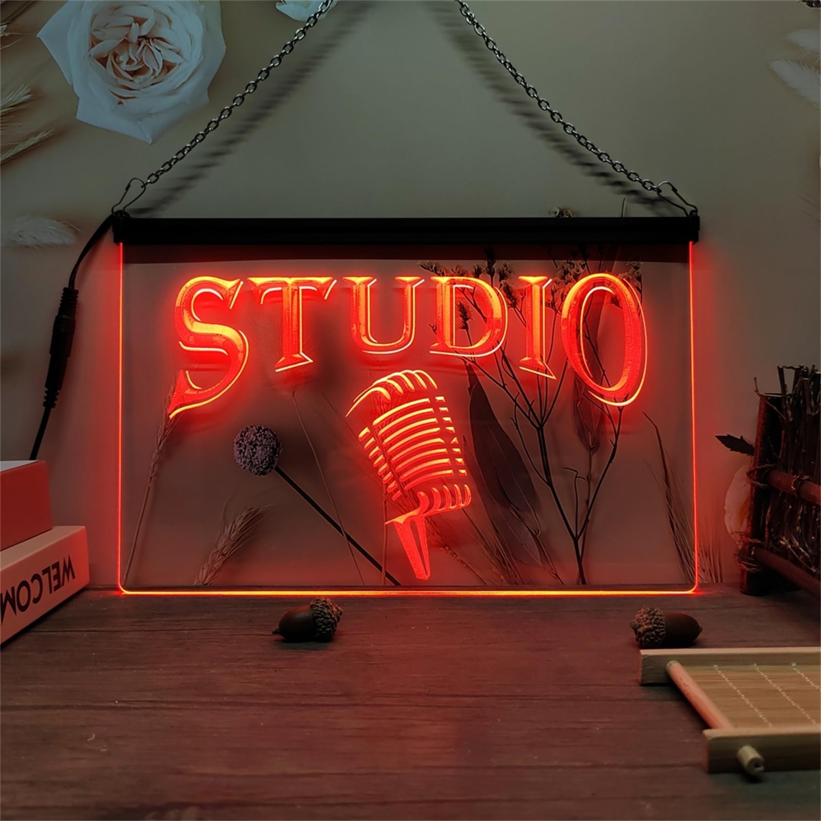 Studio Neonowy szyld do dekoracji ścian – ściemniane neonowe lampy LED z zasilaniem USB, idealne do studia muzycznego, pokoju gracza, baru lub pubu,Red,30x20cm