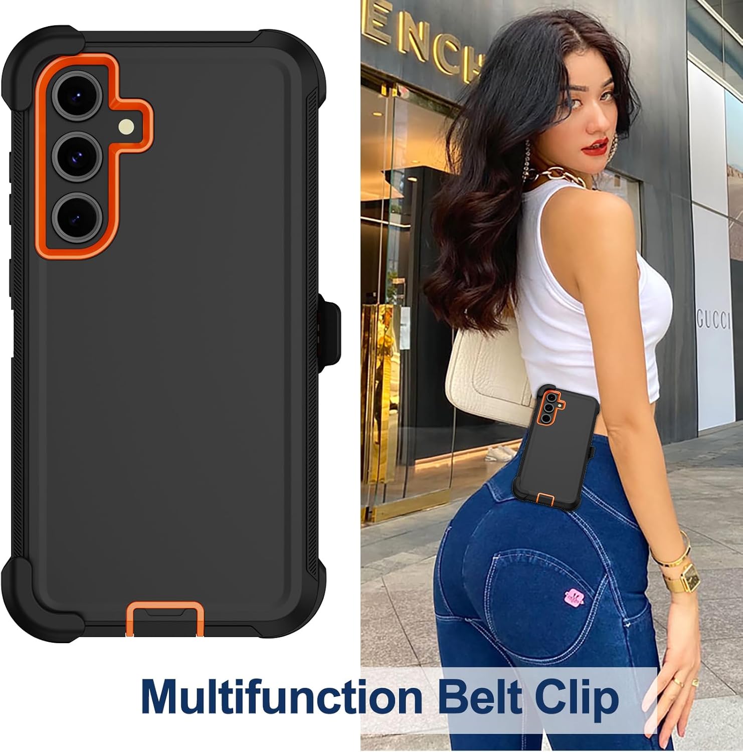 RubCase for Samsung Galaxy S24 FE Case with Belt Clip Holster, 2 x Screen Protector, Heavy Duty Military Grade Full Body Shockproof Rugged Protective Cover for Samsung Galaxy S24 FE Orange - Image 6