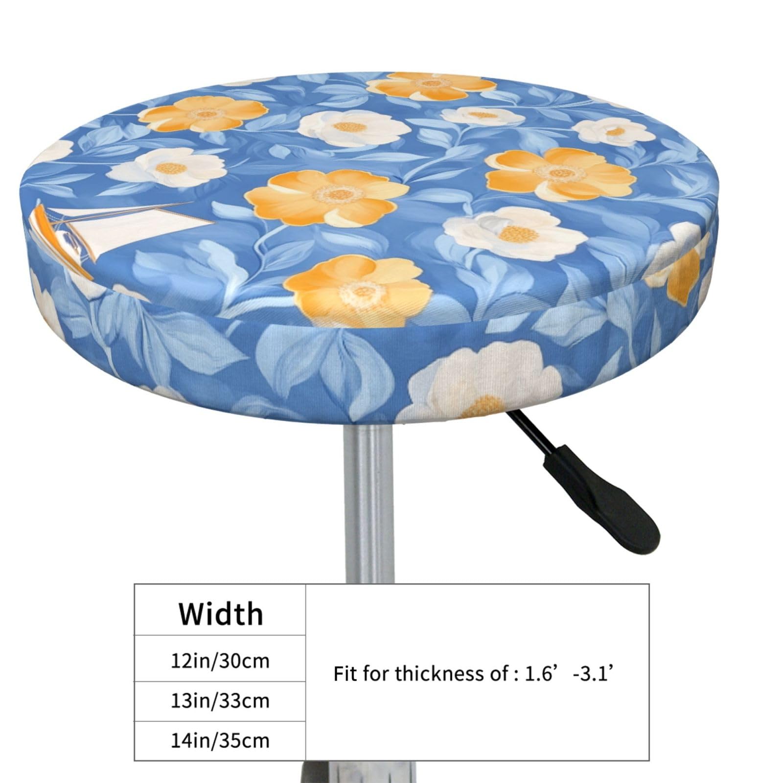 FireDeer White Yellow Flowers Sailboat Round Bar Stool Cover Waterproof Stool Slipcover Anti-Slip Seat Cover Cushion 13 Inch