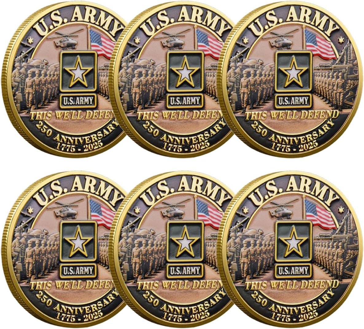 U.S. Army 250th Anniversary Challenge Coin Gold Plated 1775-2025 This Well Defend Collectible Coins (12 PCS Army Coin)