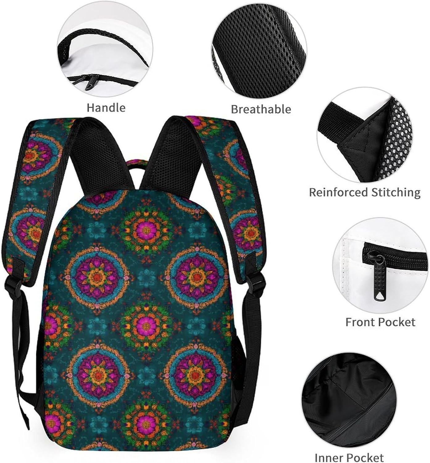 Paisley And Mandala Novelty Backpack Set with Lunch Bag Pencil Cases image 3
