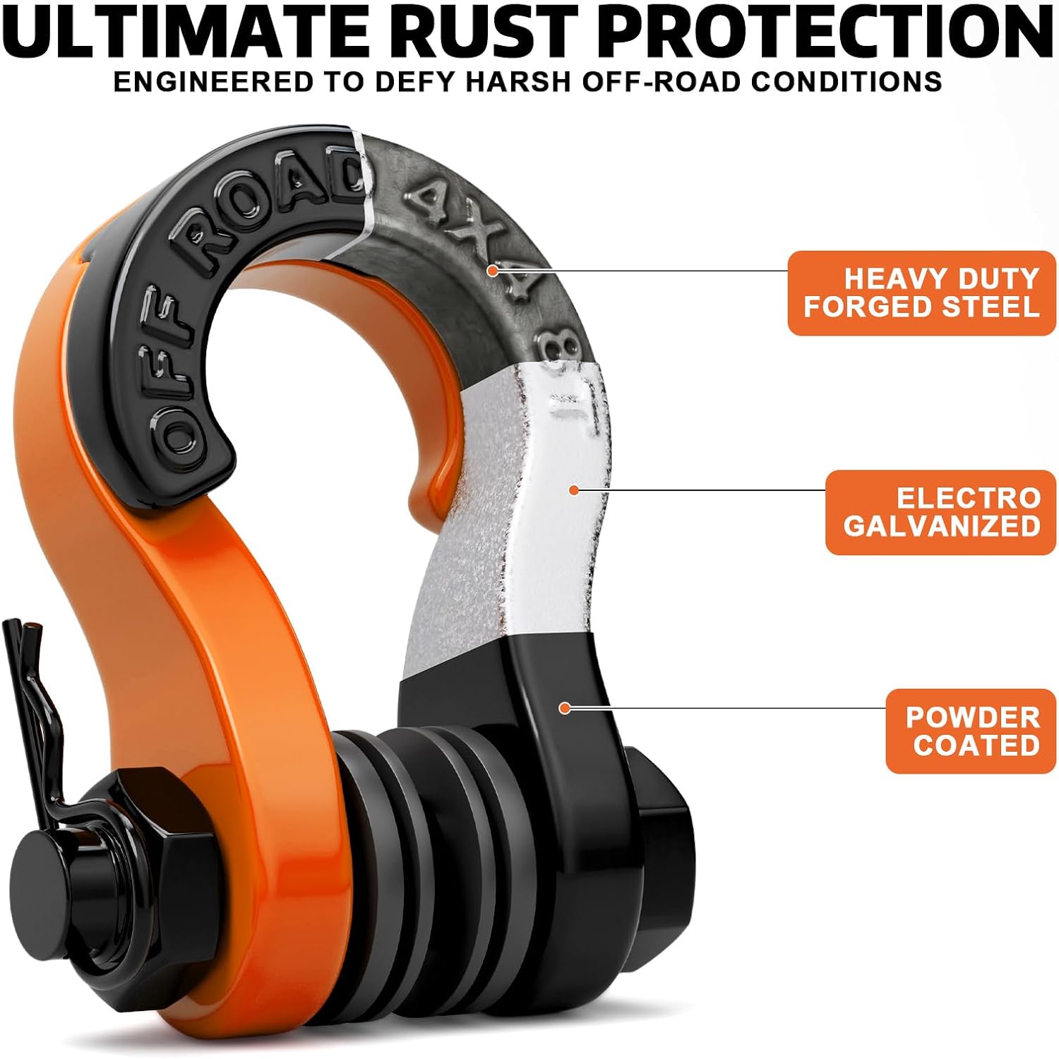 AUTOBOTS Separate D Ring Shackles Heavy Duty 3/4" Shackle Orange | Easy quick Open and Close, 45,000lb Break Strength, Forged Steel, Tow Winch Shackle for Recovery, Offroad Accessories