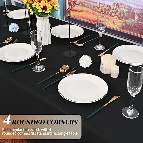 Miniatura 4 de Paquete de 6 manteles de poliéster de 60 x 102 pulgadas, color negro, para mesas rectangulares de 6 pies, resistentes a las manchas y a las arrugas,