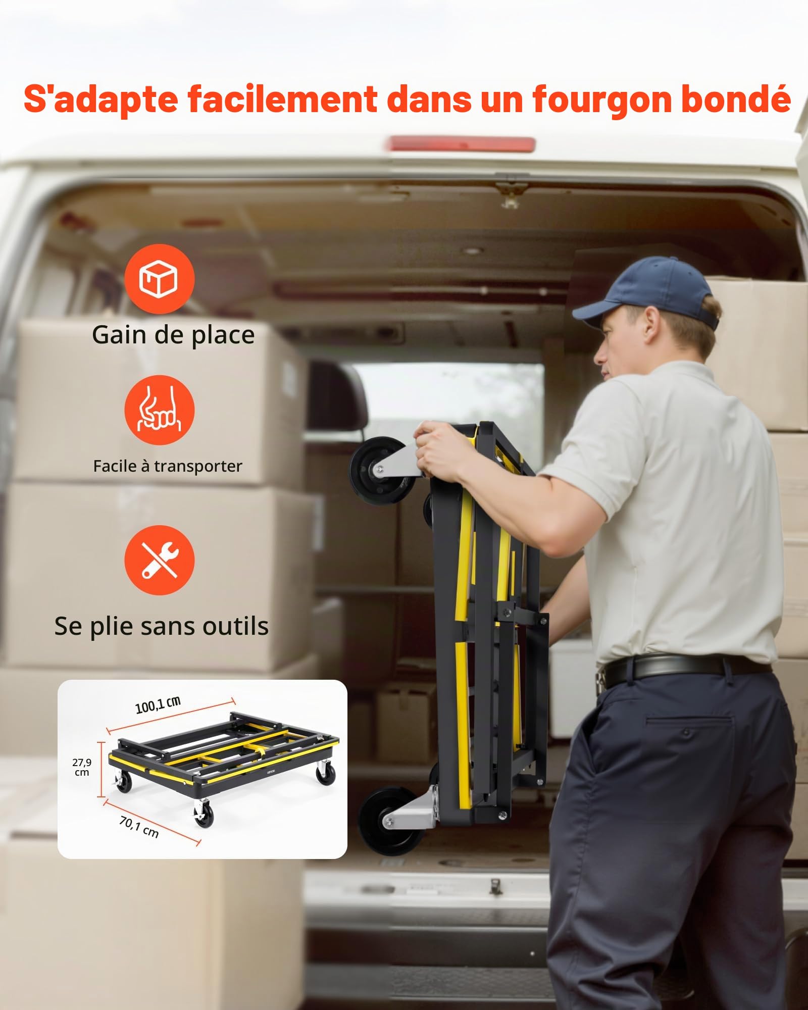 VEVOR Chariot Porte-plaques de Plâtre, Charge 816,5 kg, Chariot Porte-Panneaux de Cloisons Sèches, avec roulettes Pivotantes, Base Extensible, Sangle Arrimage, Bandes Antidérapantes, pour Transport