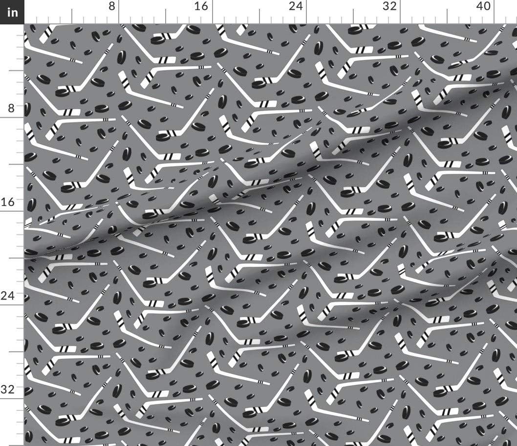 Spoonflower Fabric - Hockey Sports Pucks Sticks Black White Printed on Petal Signature Cotton Fabric by The Yard - Sewing Quilting Apparel Crafts Decor