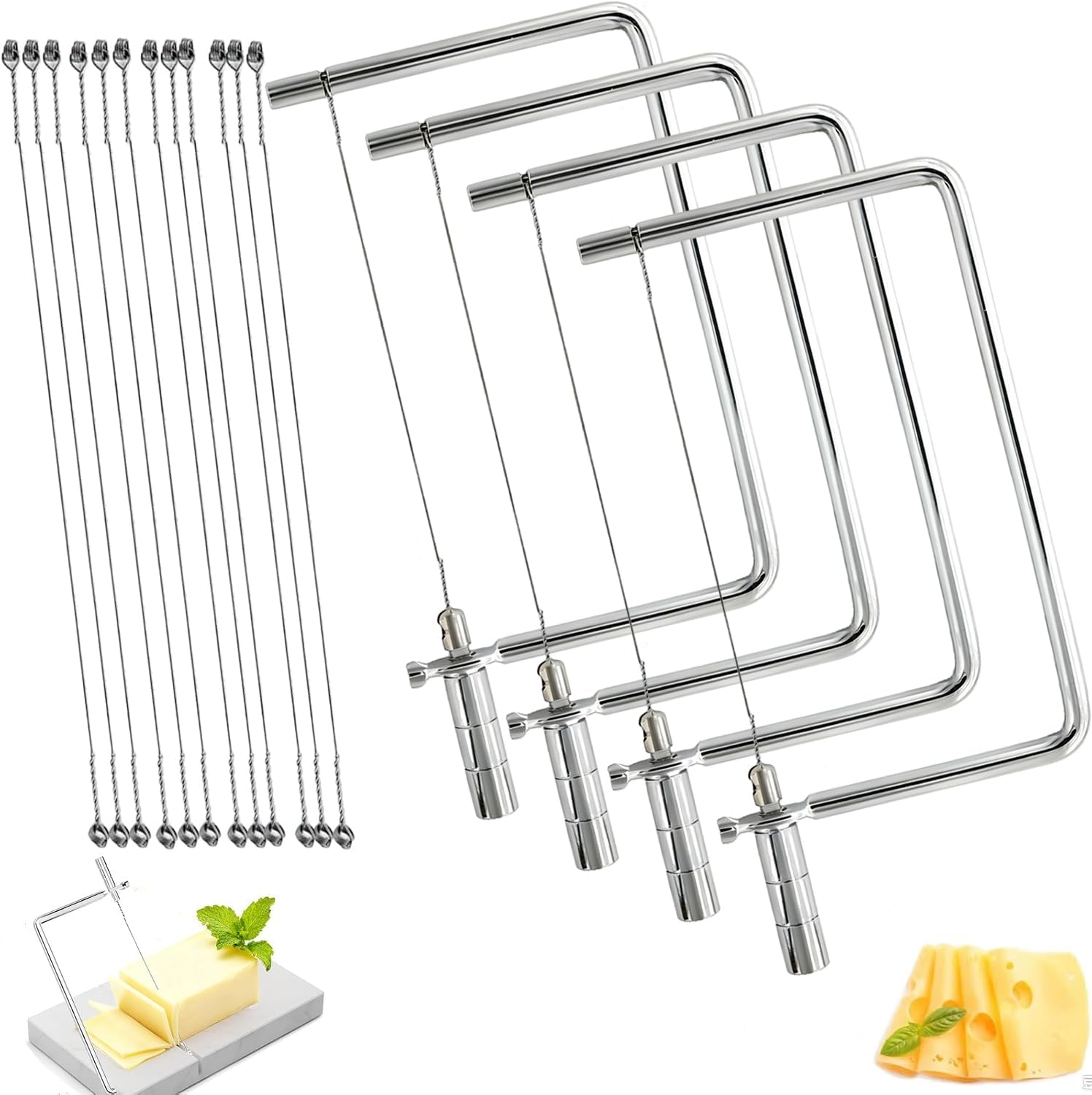 5inch Marble Board Cheese Slicer Accessories Kitchen Knife Small Cheese Cutter Components Ideal DIY for Making Giftable Cheese Cutting Boards Cheese Slicer Cheese Cutter Kit(4Slicer+12Wires)5"