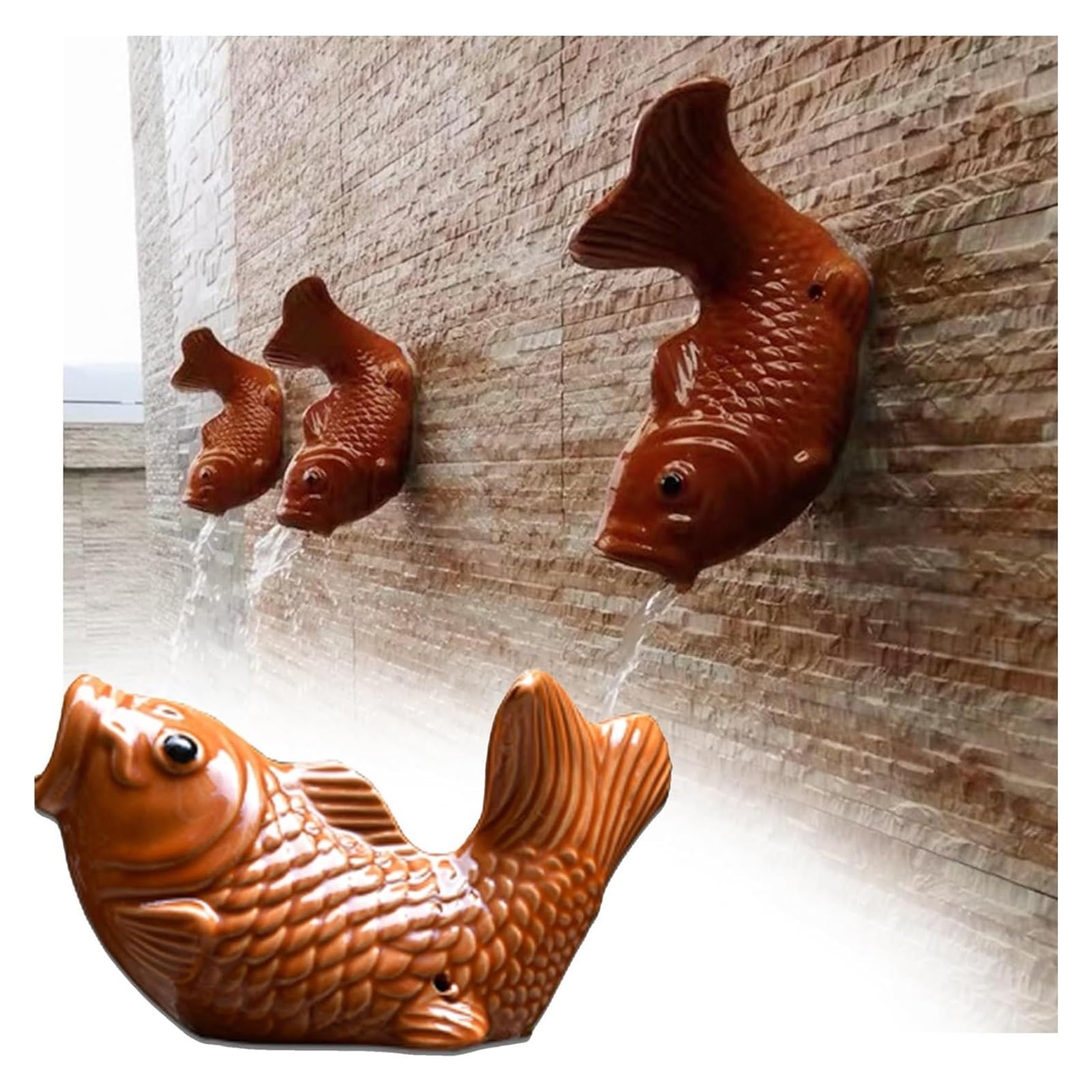 Carp Water Spitter Statue for Pools and Ponds,Ceramic Carp Fountain Spitter,CarpStatue Fountain Nozzle,Outdoor Garden Water Sprinkler for Pond WaterFeature(Orange)