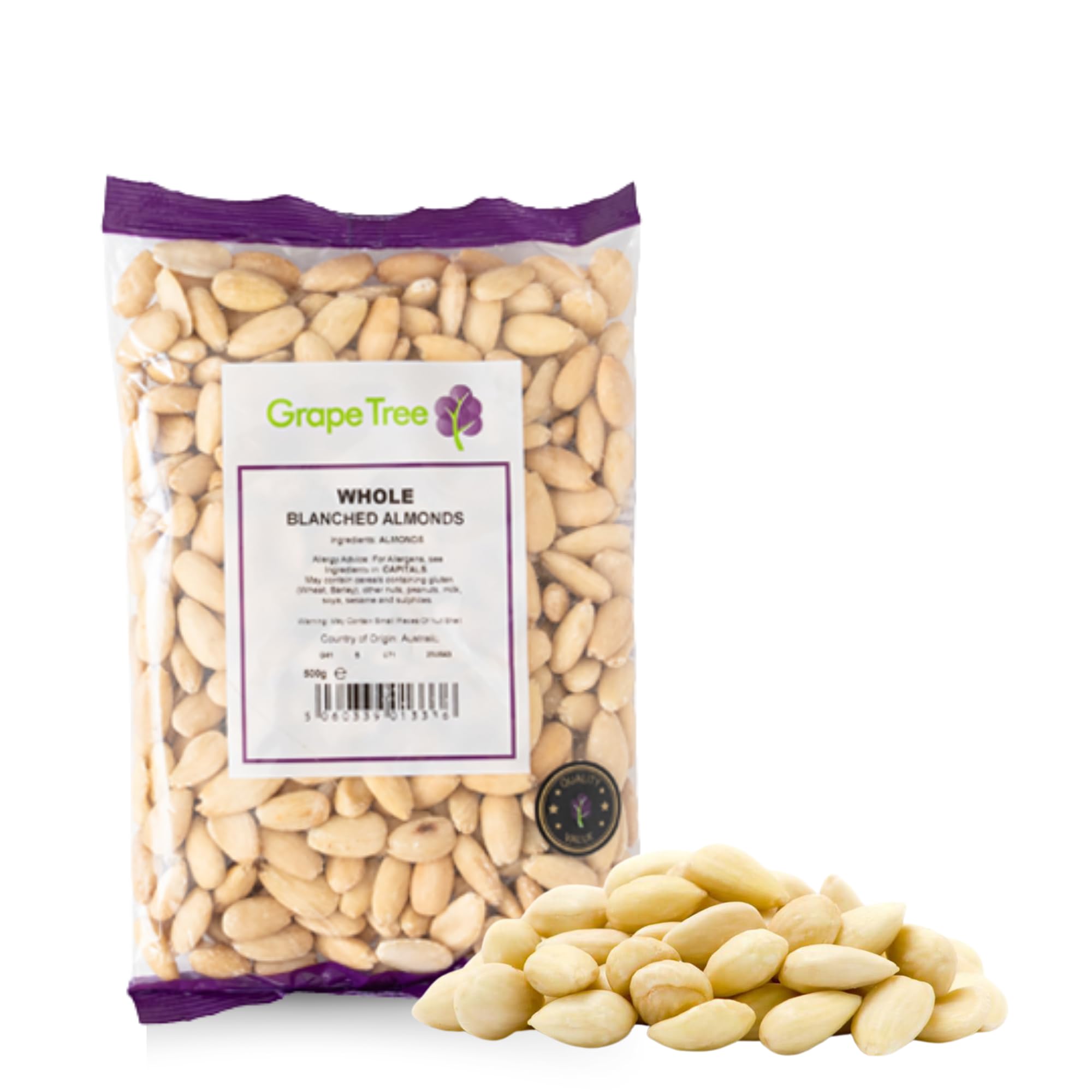 Grape Tree Whole Blanched Almonds (1KG) Unsalted Whole Almonds Perfect For Baking, Cooking, Smoothies Or Adding To Trail Mix. Keto & Vegan-Friendly Nuts. Almond Nuts For Snacking.