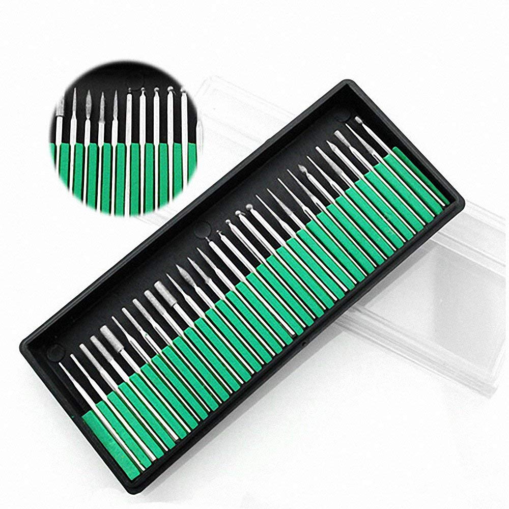 Treki 30pcs Fresas Diamante Mini Brocas de Diamante con 3mm Vástago Fresas Diamantadas Rotatorio de Fresas Taladro de Diamante Herramienta de Broca para Vidrio Piedra Joyería Metal Rotary Tool