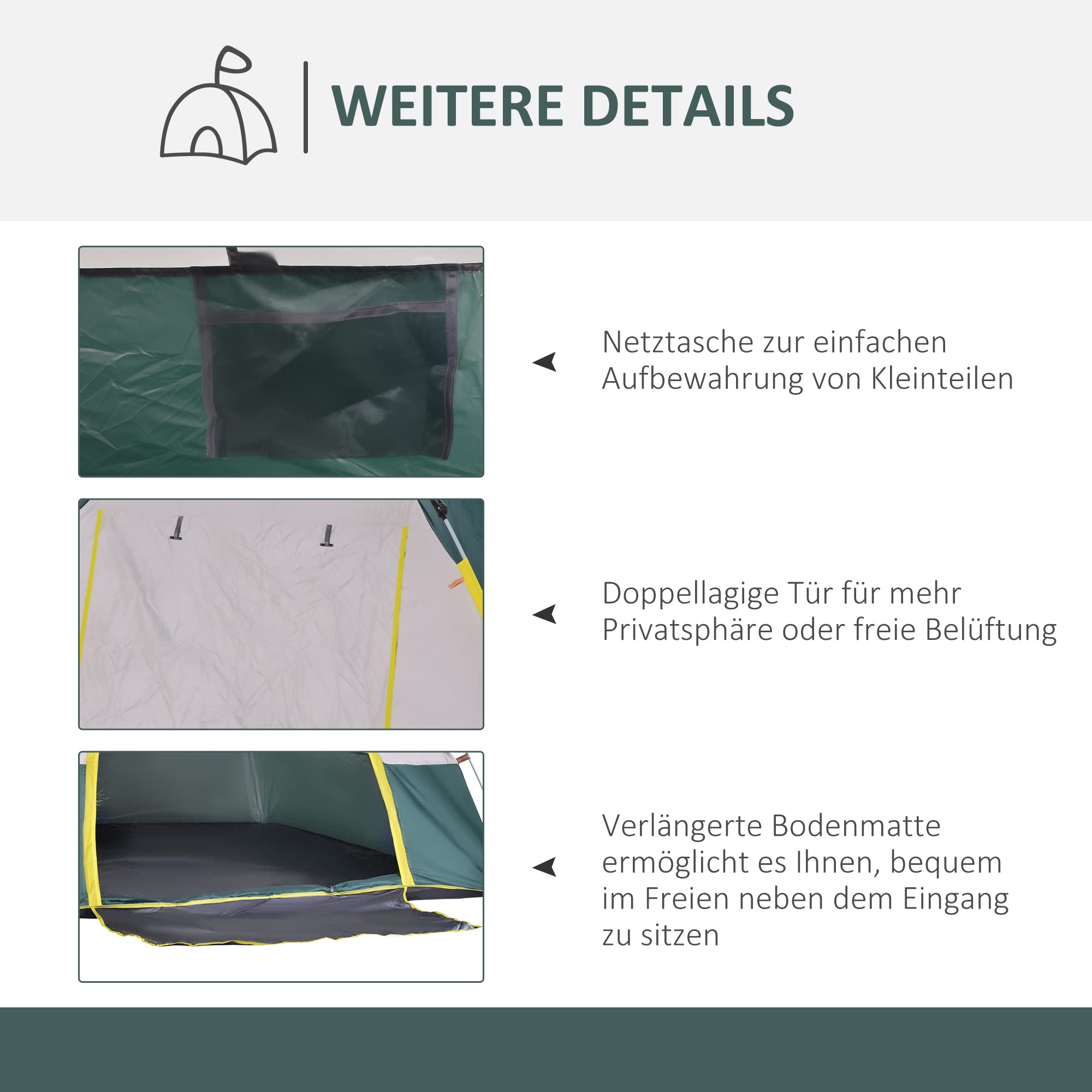 Outsunny Campingzelt für 3 Personen Pop-up Kuppelzelt mit Fenster | Packtasche, Haken, Bodenplane, Familienzelt, 1000mm Wassersäule, Zelt für Camping Reise Trekking Garten