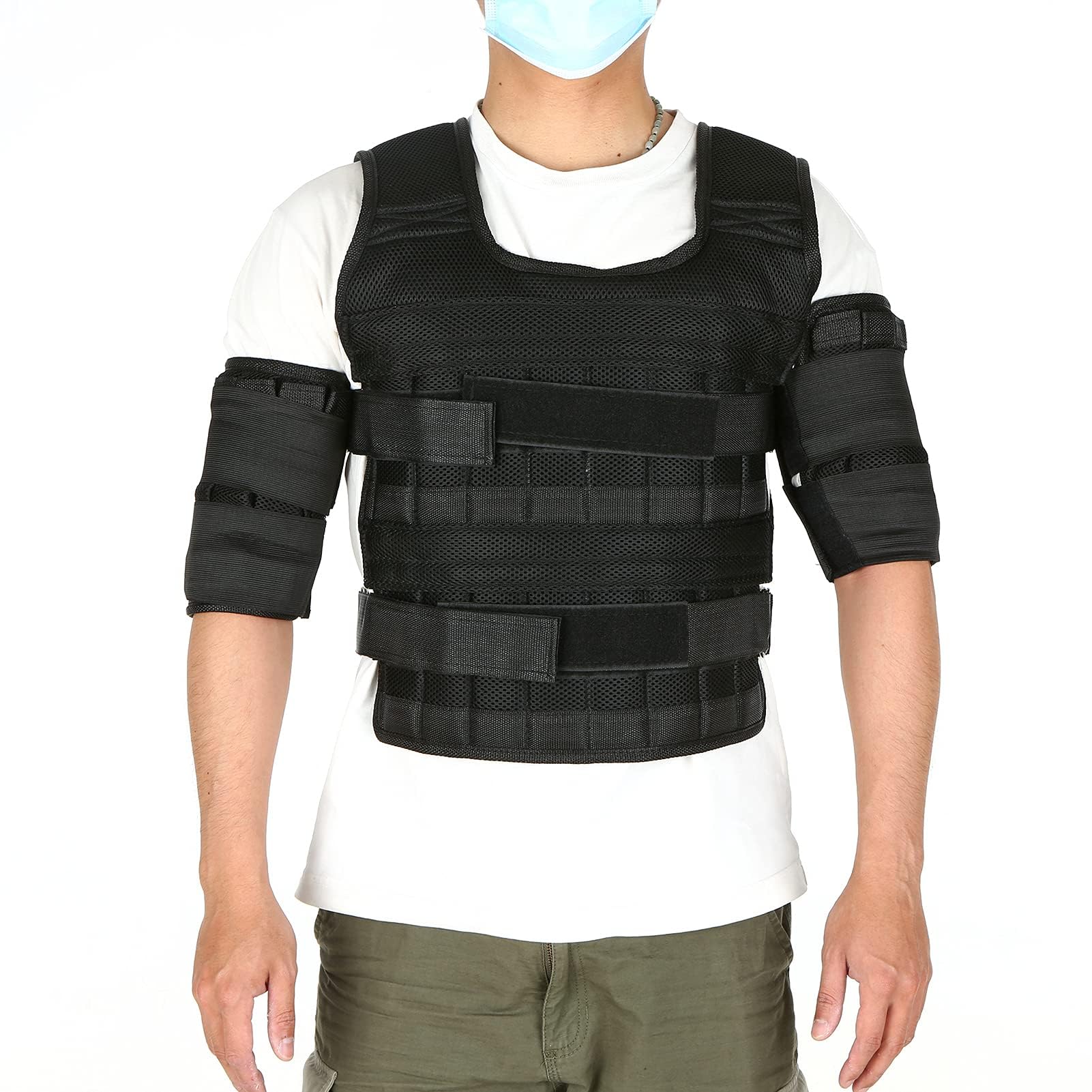 Gilet de Poids de 35 Kg avec Poids de 6 Kg pour les Jambes et 5 Kg pour les Bras, Gilet D'entraînement Réglable avec 32 Poches, Tissu en , Bretelles Absorbant les Chocs,