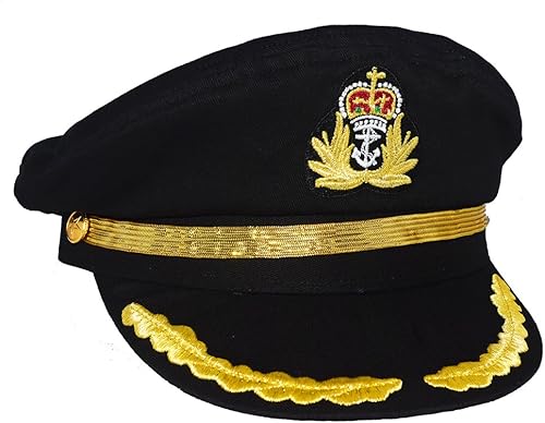 Sombrero de yate de capitán negro con bordado dorado para crucero, accesorio de disfraz de fiesta náutica