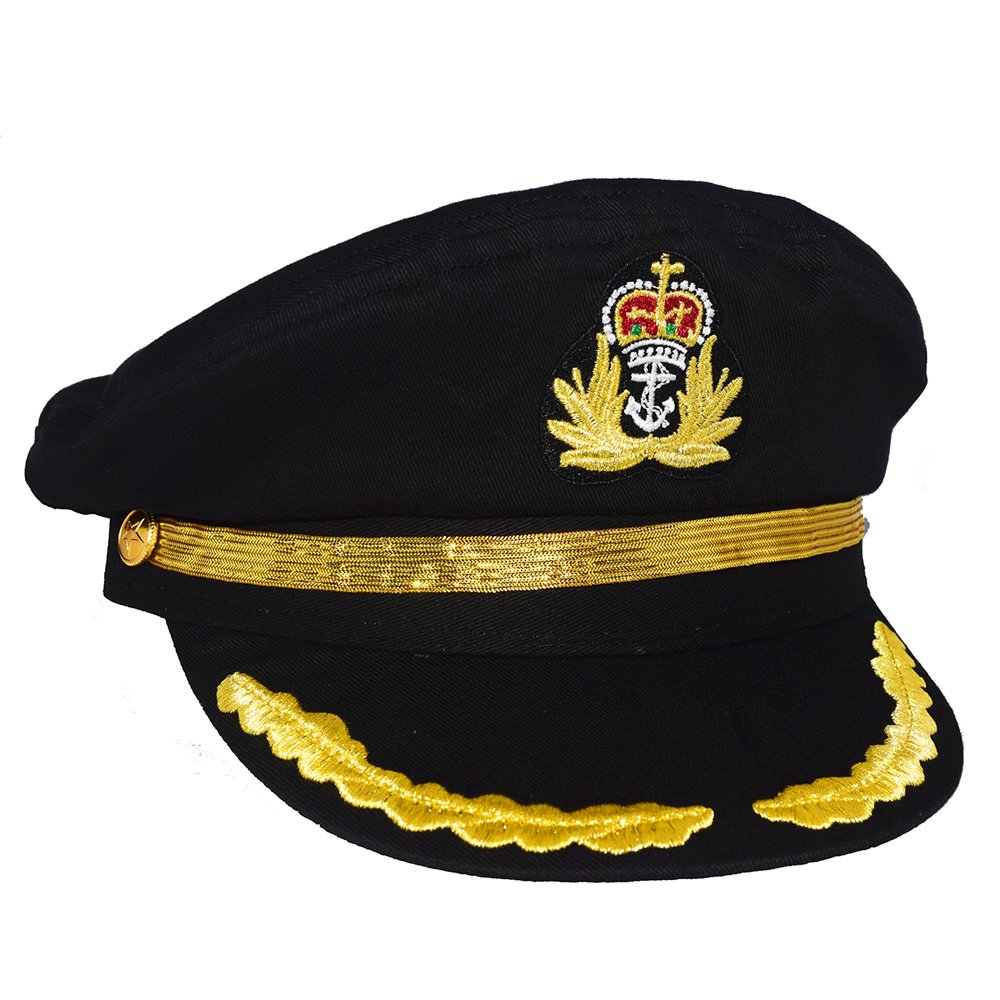 Black Admiral Captain Yacht Hat Gold Embroidery Anchor Skippers Cap for Cruise Nautical Party Costume Accessory