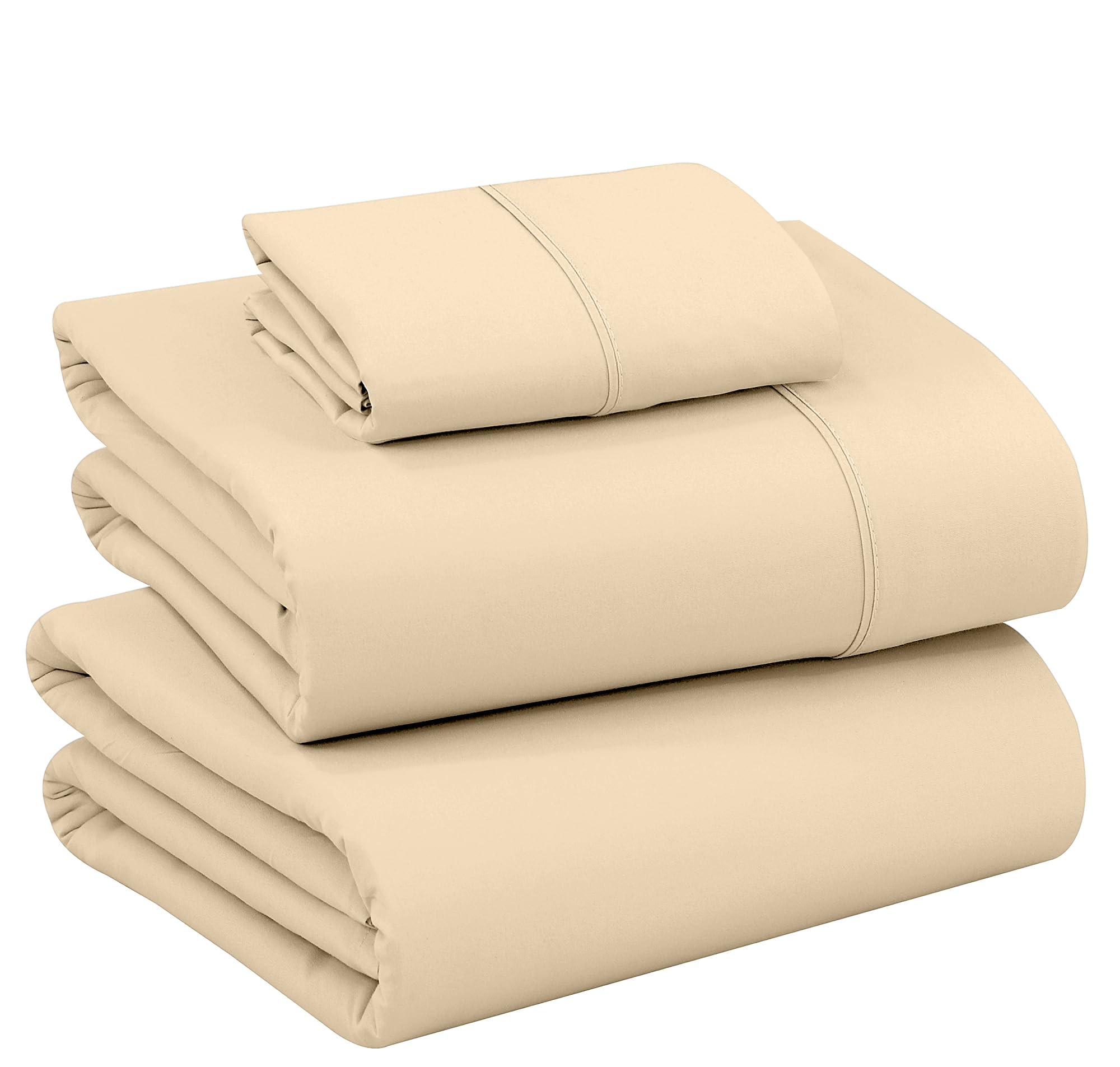 RUVANTI 100% Cotton Sheets for Twin XL Size Bed - Crispy Cooling Percale Sheets - Breathable & Durable Twin XL Sheet Set - Deep Pocket 16 Inches - Beige - 3 Pieces