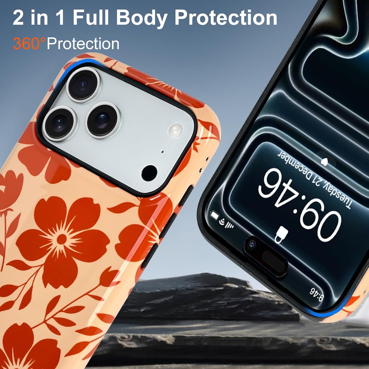TEAUGHT Compatible with iPhone 17 Pro Max Case Support for MagSafe Cute Pattern Floral Flower Camera Protection Cover for Girls Women -Black