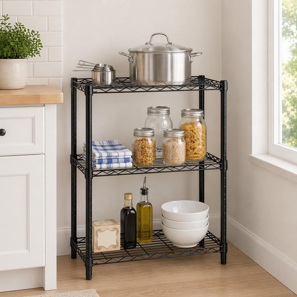 Honey-Can-Do SHF-01905 Regal mit 3 Fächern, 113 kg, Metall, schwarz, 64.28 x 64.28 x 38.5 cm