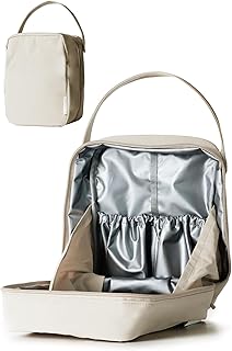 【哺乳瓶と水筒がひとまとめに！】tecopeco 哺乳瓶ポーチ 保冷保温 大容量 内ポケット付き 持ち運び 哺乳瓶ケース ポーチ ミルクケース 外出用 おでかけ（エクリュ）