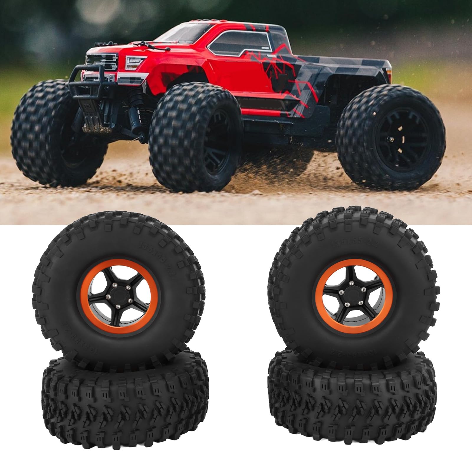 4 pneumatici in gomma RC per auto radiocomandate 1/10, accessori di ricambio, cerchi in lega di alluminio da 2,2 pollici