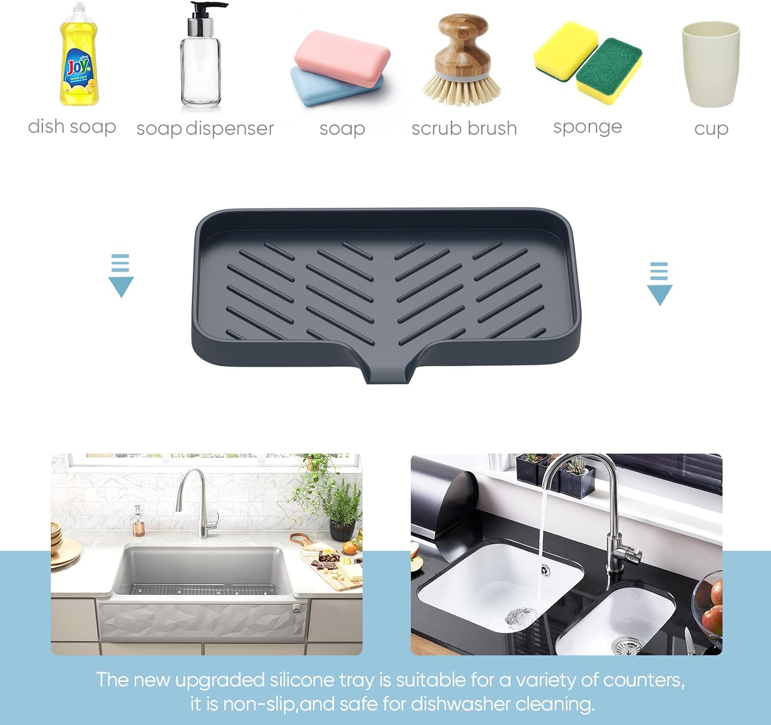 Kitchen Soap Tray,Kitchen Sink Tray Sponge Tray Kitchen Sponge Holder Self Draining Premium Silicone Soap Holder for Bathroom Kitchen Counter Sink Caddy Organizer for Dish Soap Bottle,Soap Dispenser image 5