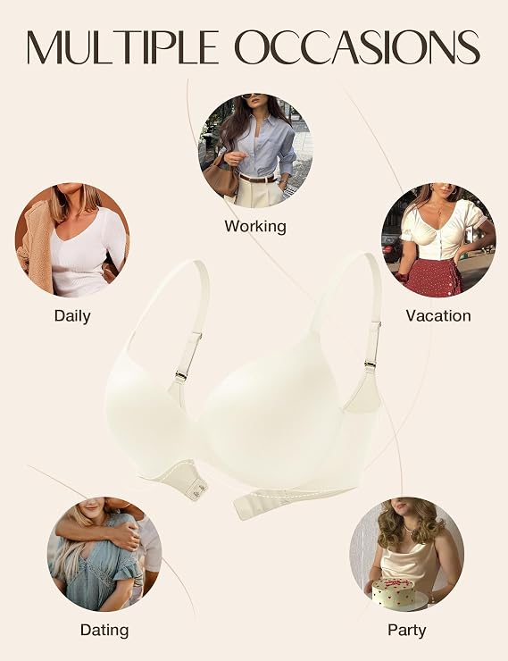 Deyllo Womens Push Up Padded Bra Seamless T Shirt Bras Underwire Support Back Smooth(Beige,32C)