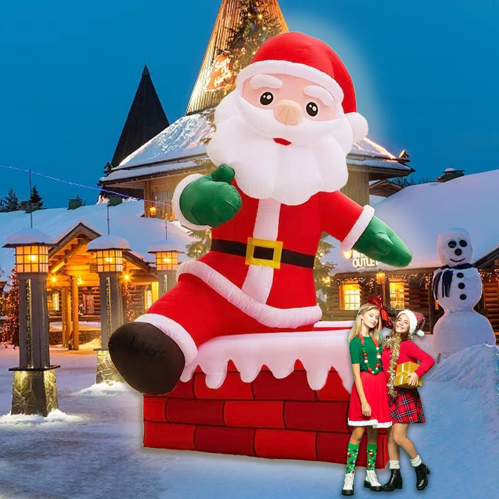 Giant Premium Inflatable Santa Claus Stepping Out of Chimney, Christmas Blow Up Yard Décor Build in LEDs & Powerful Blower for Yard Outdoor Lawn Xmas Party Patio Lawn (Red, 20FT)