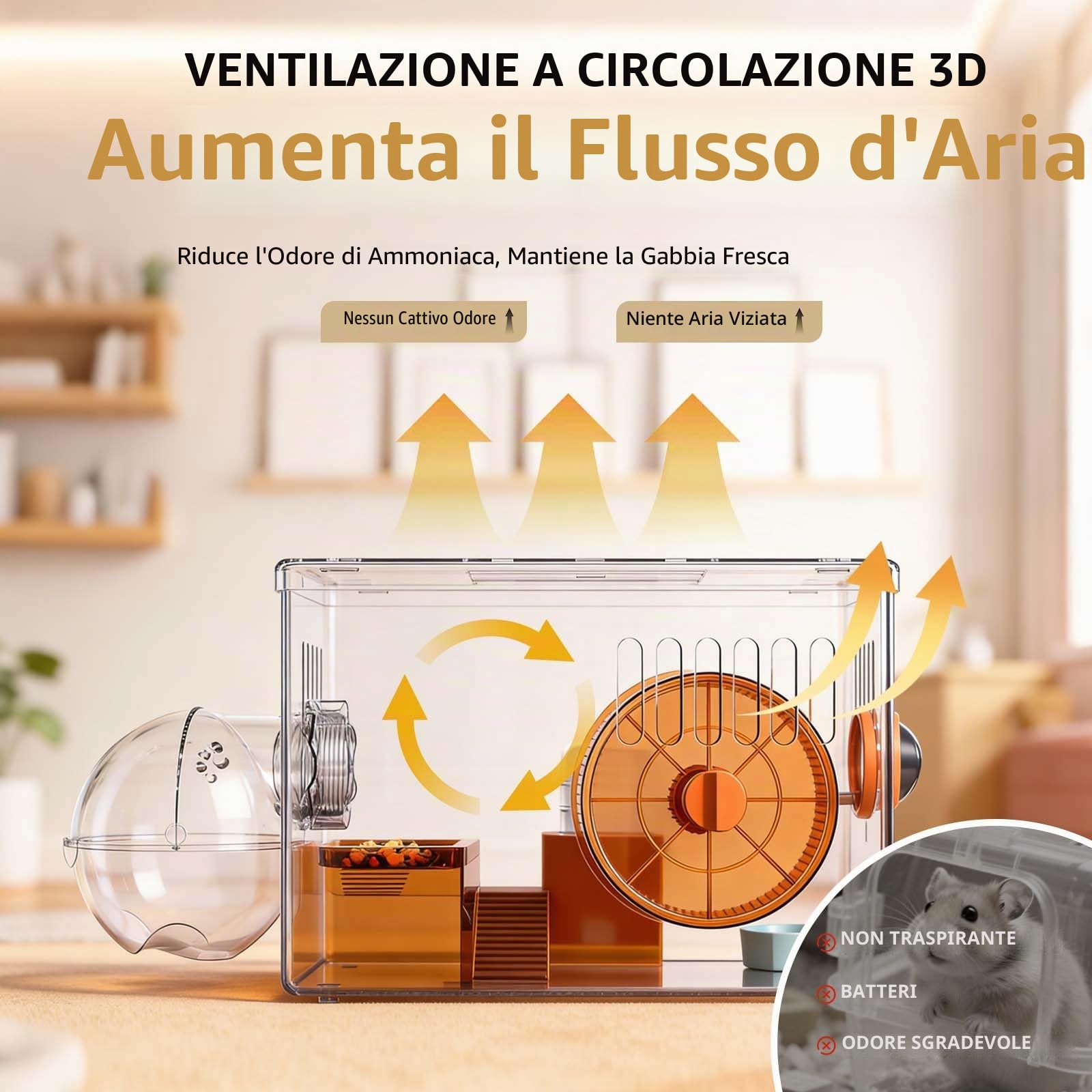 Gabbia per criceto 360° vista ventilata 2 piani con 7 accessori | Gabbia per criceto nano 40x25x24.5 cm, 2 piani, per topi, criceti nani e altri piccoli animali, per allevamento