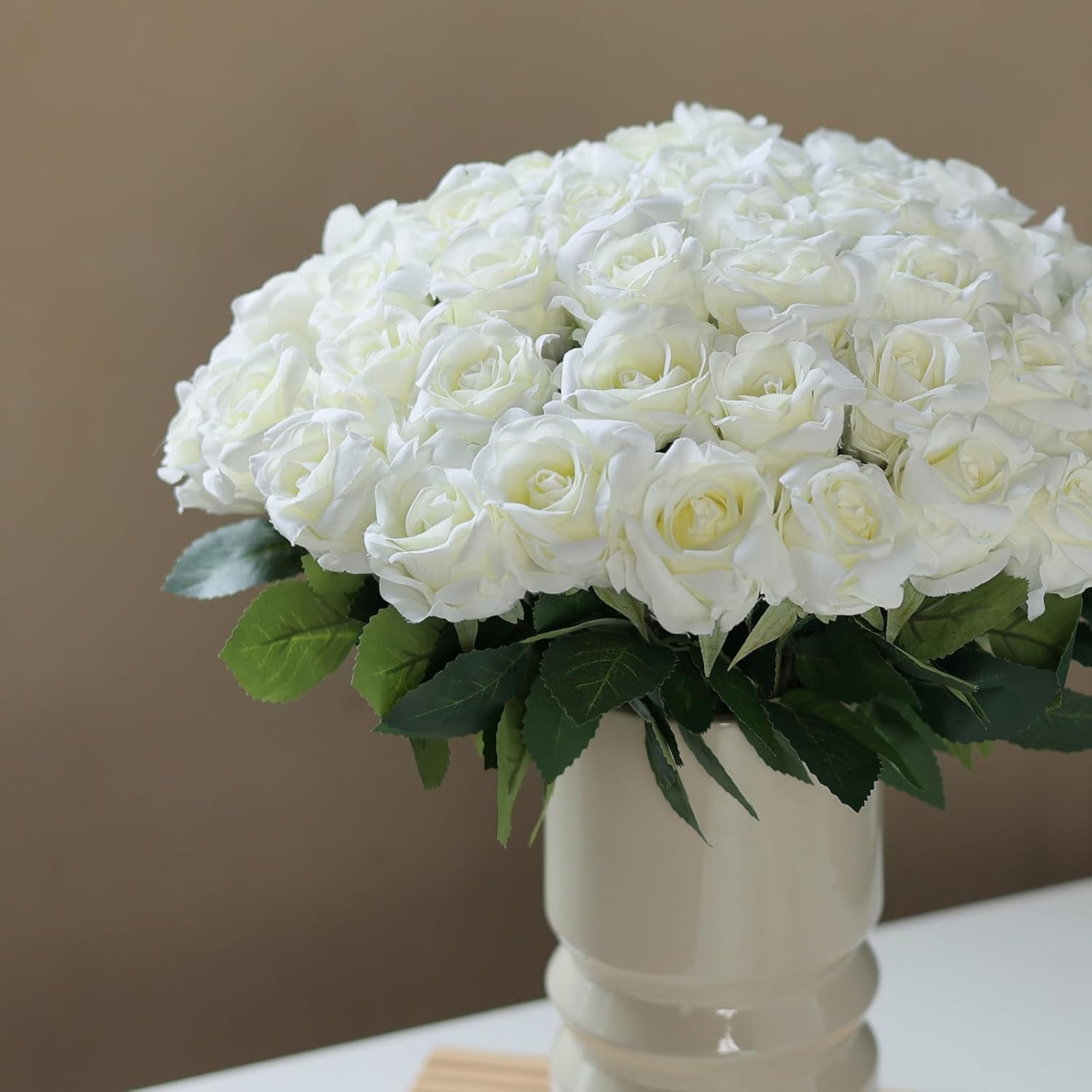 YXZZWL 60 Pcs Artificial Roses in Bulk, Fake Silk Roses Realistic Roses Stem Faux Roses Bouquet for Wedding Centerpieces Flower Arrangement Home Decor (White) - Image 2