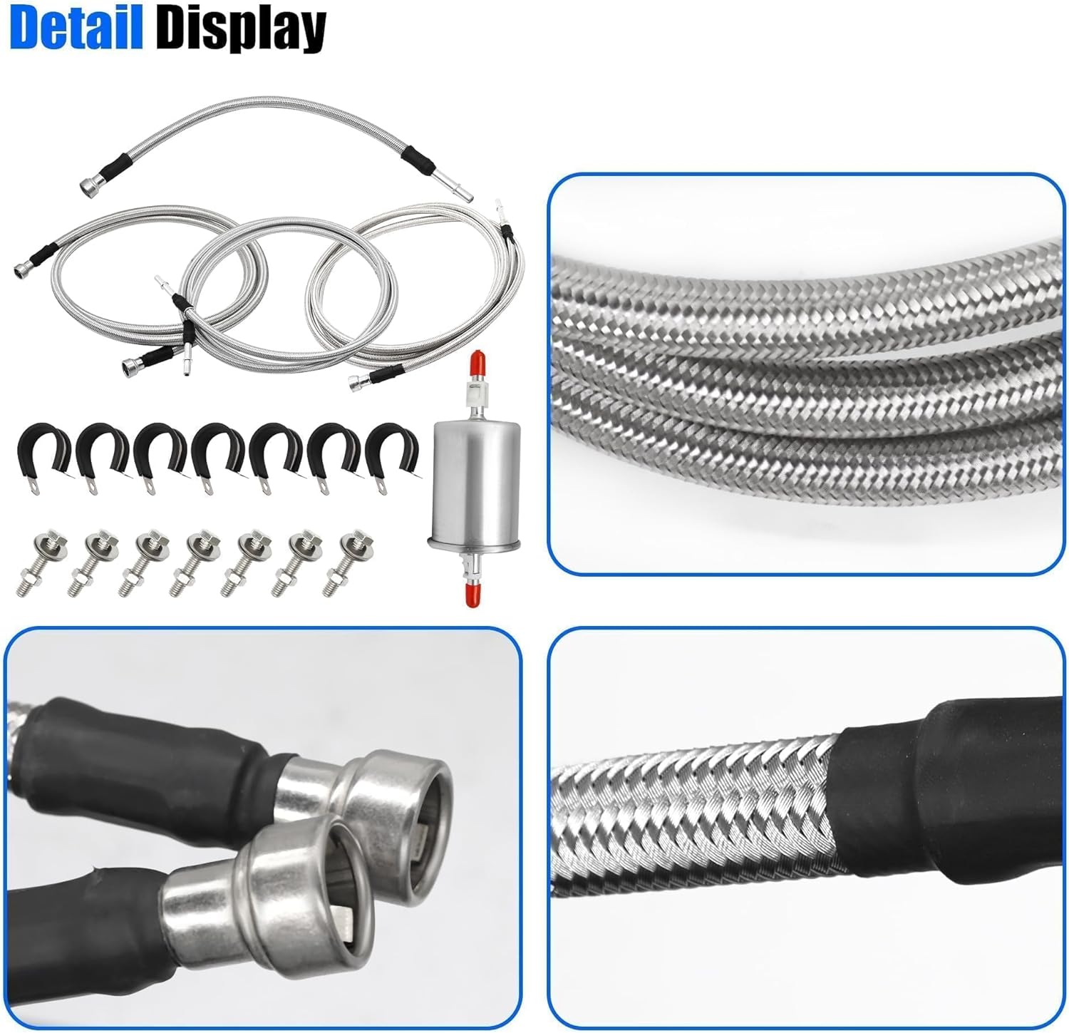819-840 Fuel Line Flexible Stainless Steel Braided Fuel Hose Set Fit for 1999-2003 Chevy Silverado 1500 2500 HD 3500 for GMC Sierra 1500 2500 HD 3500 Replace# 15043857 15765803
