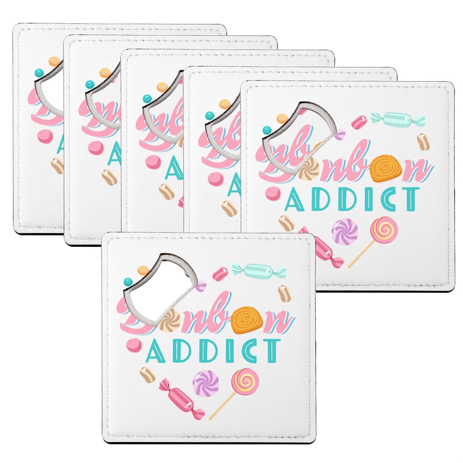 Sous-verre décapsulateur Bonbon Addict Chocolat Sucette - Lot de 6 dessous de verre 92x92 mm