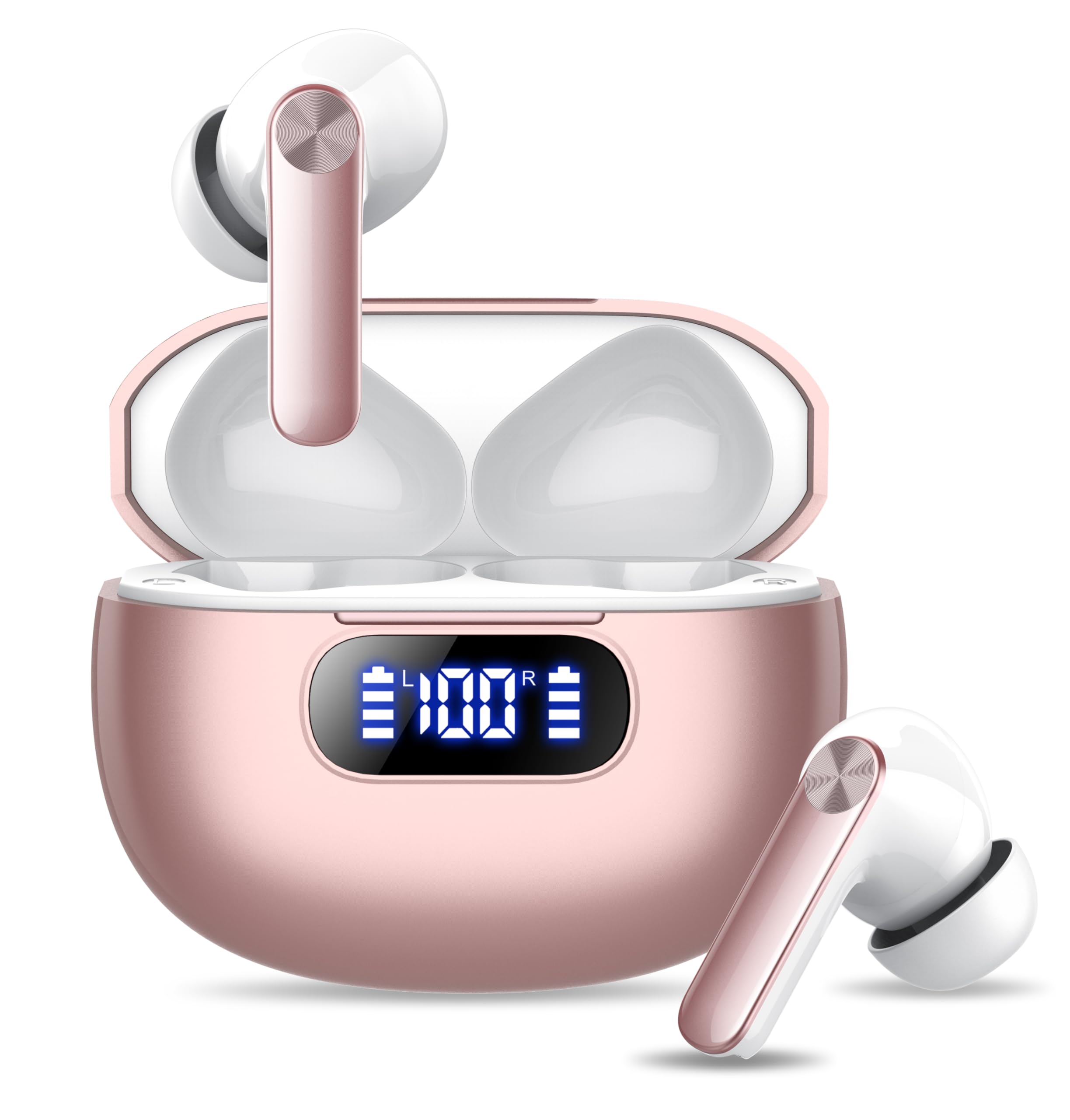 Wireless Earbuds, Bluetooth 5.3 Headphones LED Power Display, 2025 New Wireless Earphones, 4 ENC Noise Cancelling Mic, HiFi Stereo, 48H Playtime Mini Case IP7 Waterproof for iOS Android