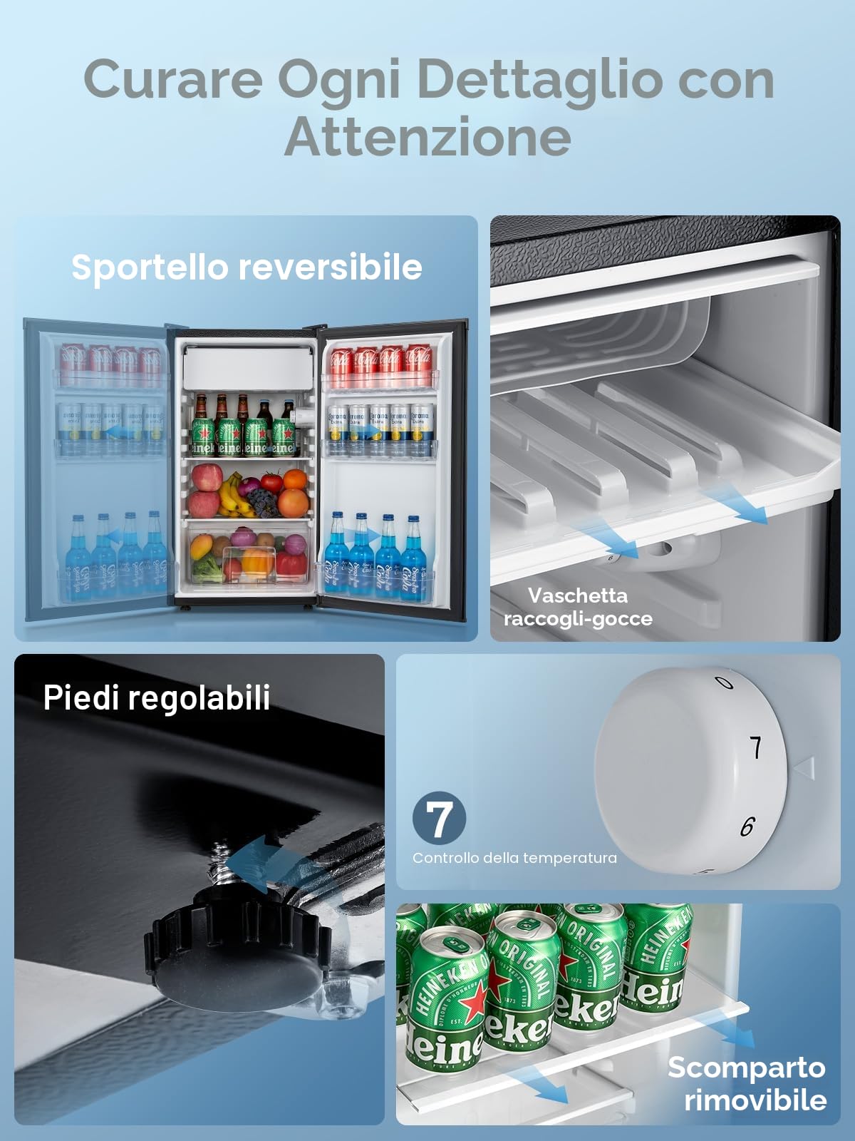 FOHERE Frigorifero Piccolo 91L con Freezer, Frigorifero Monoporta, Silenzioso, 7 Termostato Regolabile, Scomparto per Verdure, Mini Frigo da Ufficio, Camera, Nero