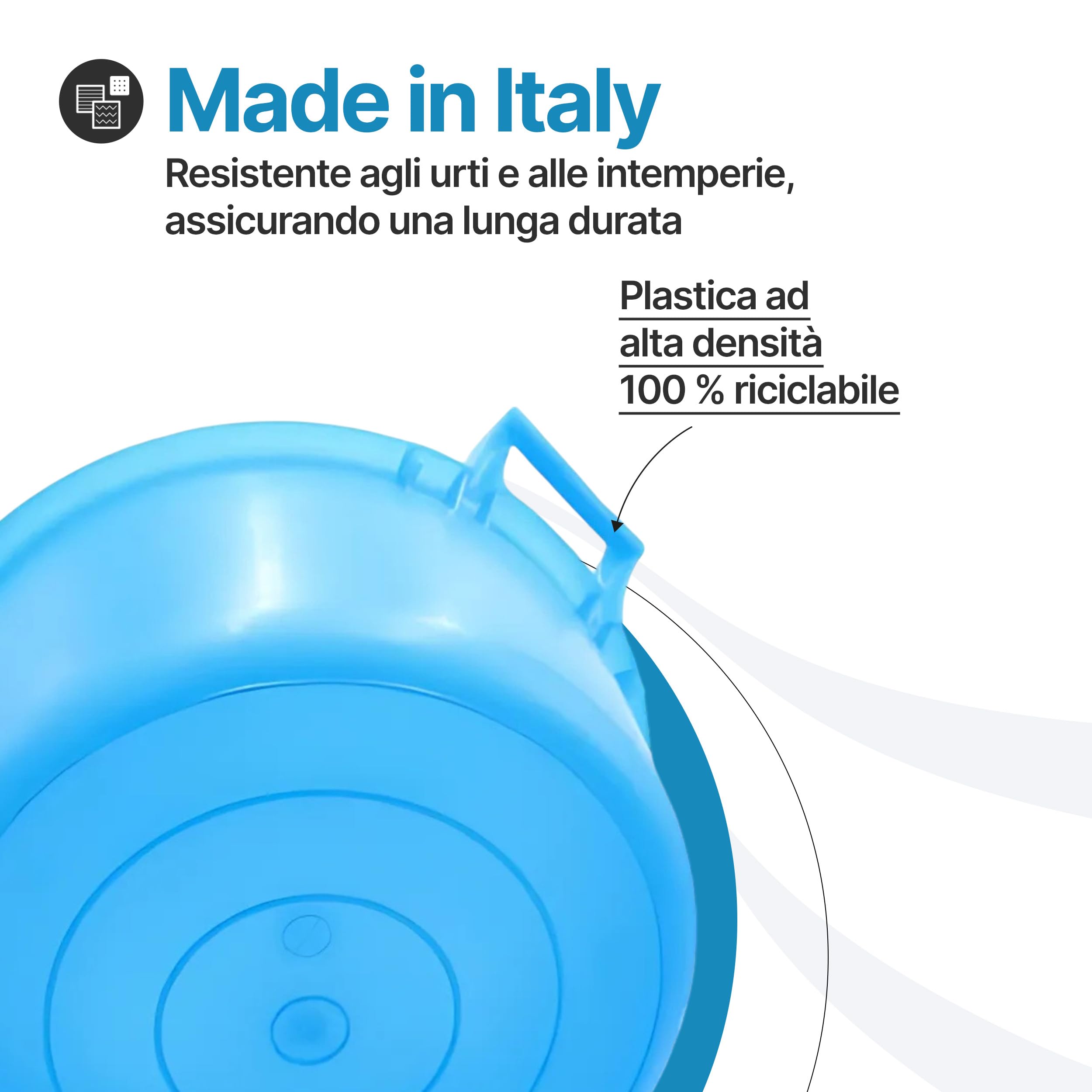 TOMAINO - Bacinella Bucato in Plastica Rigida Tonda - Contenitore Portabiancheria Multiuso per Casa, Lavaggio Panni e Cane - Catino per Bucato 30 lt Ø 52 cm