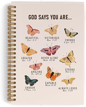 God Says You Are Beautiful Spiral Notebook, Butterfly Notebook Christian Journal, Lined Journal College Ruled Notebook, Bible Verse Inspirational Hardcover Notebook for Christian Gifts 5.5x8.3