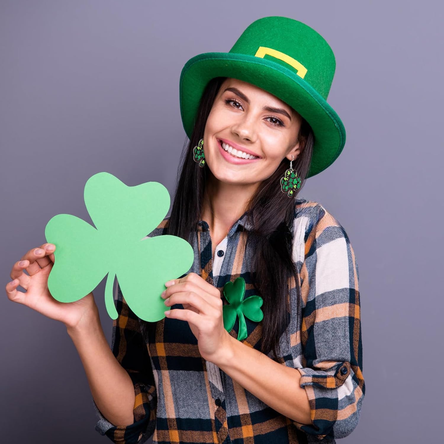 St. Patrick's Day Earrings for Women Green Shamrock Dangle Earrings Lucky Clover Leaf Irish Holiday Jewelry Accessories - Image 6