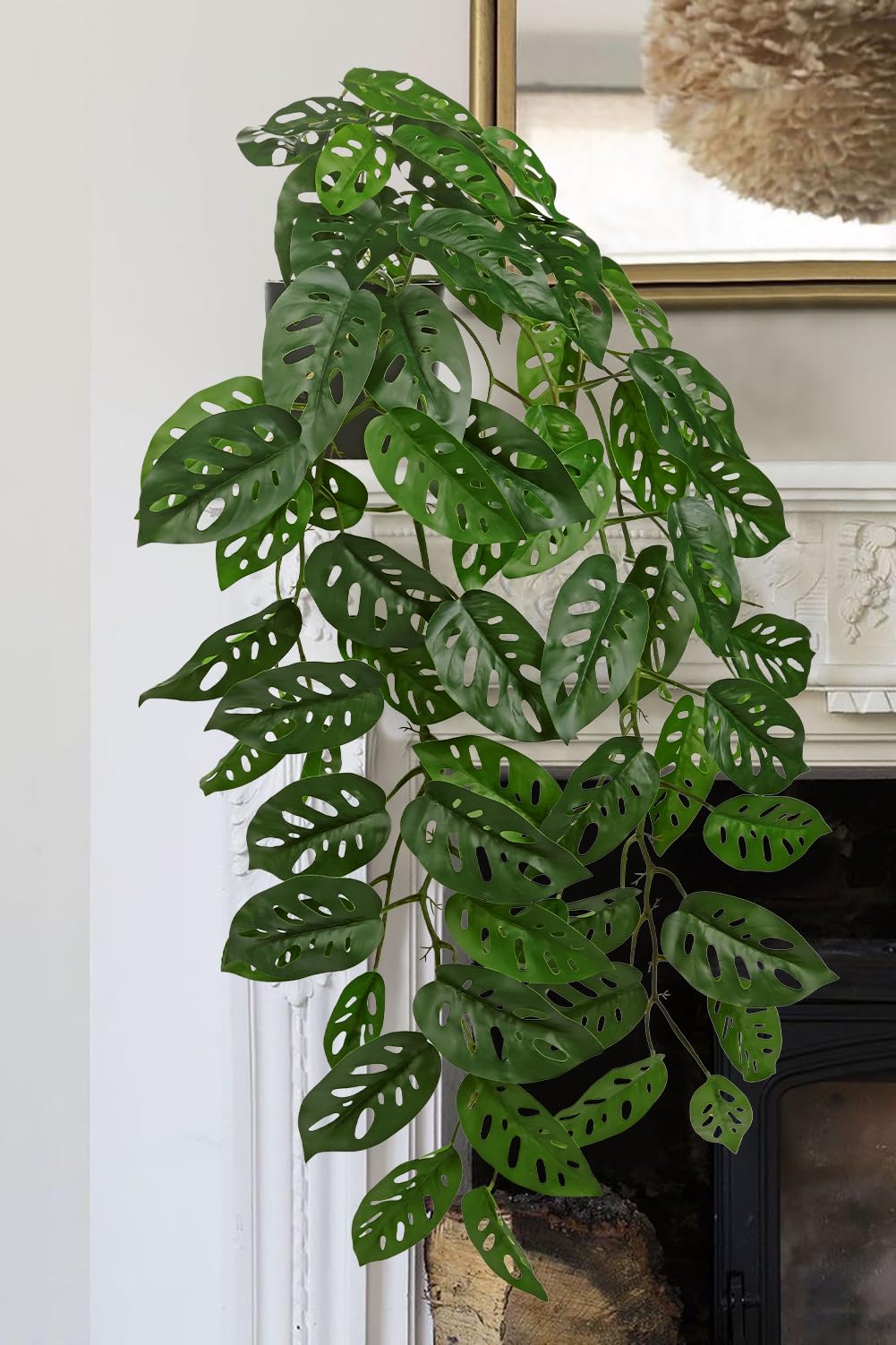 Plantas artificiales en maceta, plantas artificiales colgantes como reales en maceta, plantas artificiales de monstera, hojas de 20 cm, plantas decorativas para mesa, decoración de baño,
