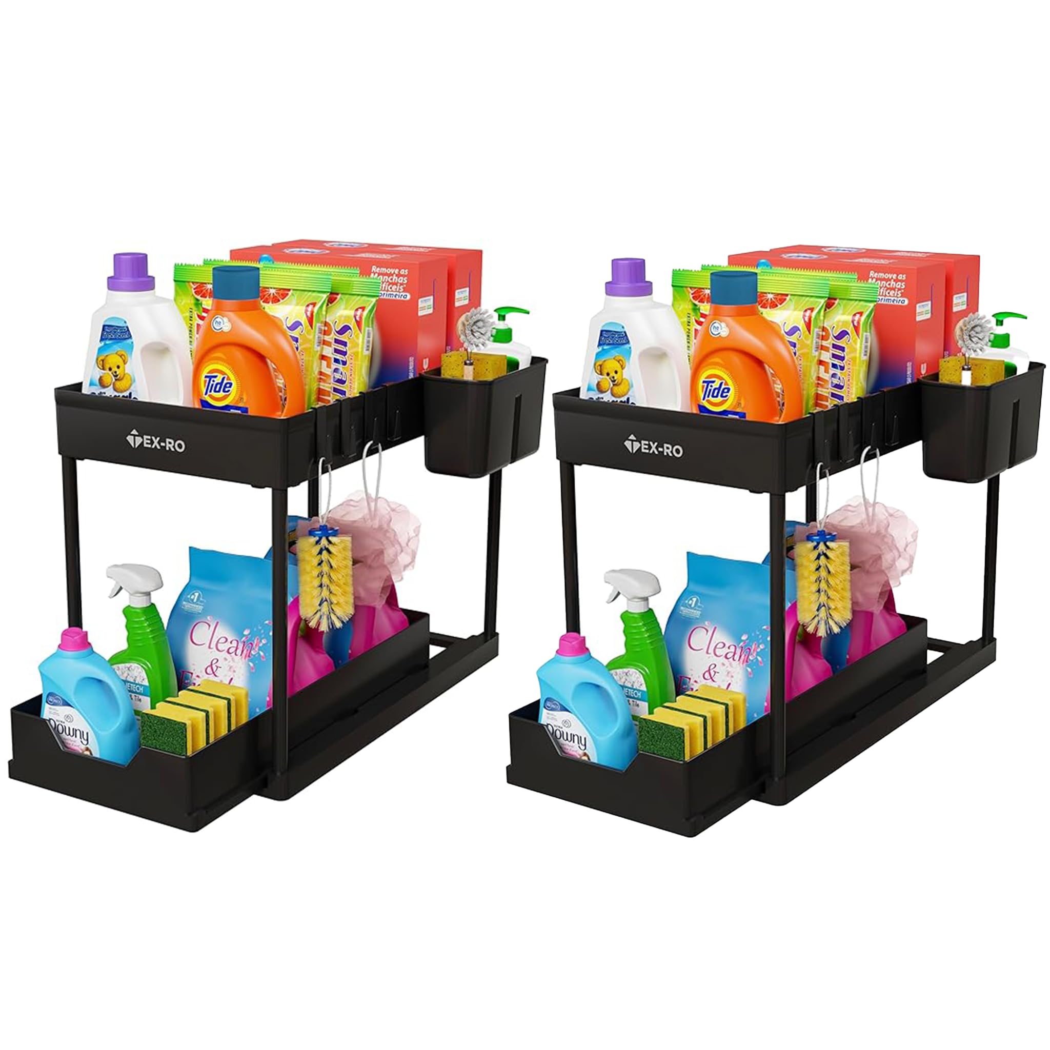 TEX-RO 2 Tier Under Sink Storage Organizer for Kitchen & Bathroom/Pullout Cabinet Organizer for Kitchen Cabinets/Under Sink Organizer/Bathroom Cabinet Storage(Pack of 2, Black)