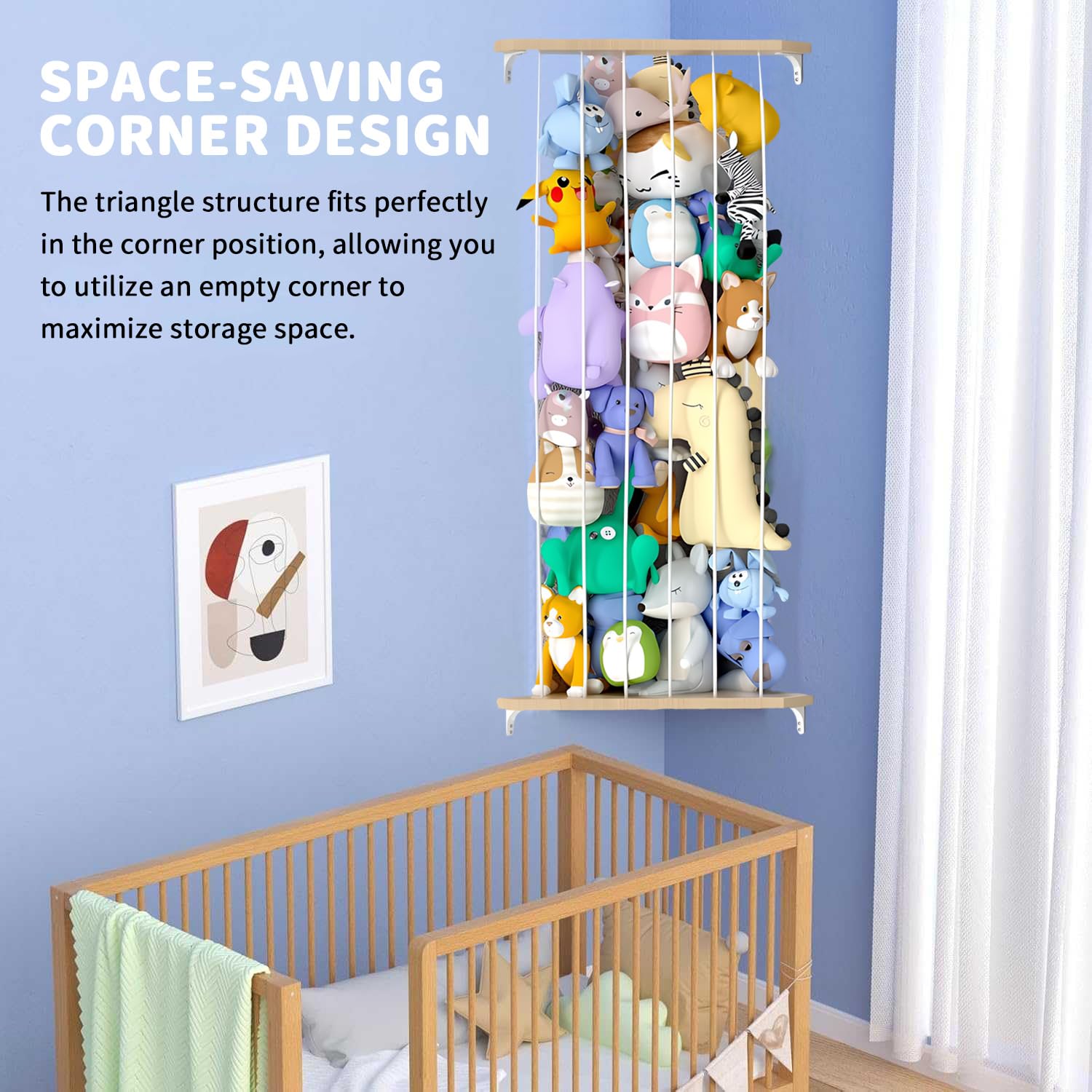 1 Stück Kuscheltier Aufbewahrung Organizer, Holz Kuscheltier Aufbewahrung Ecke, längenverstellbares Hängeregal für Spielzeuge, Teddybär-Aufbewahrungsregal für Kinderzimmer, Spielzimmer, Schlafzimmer