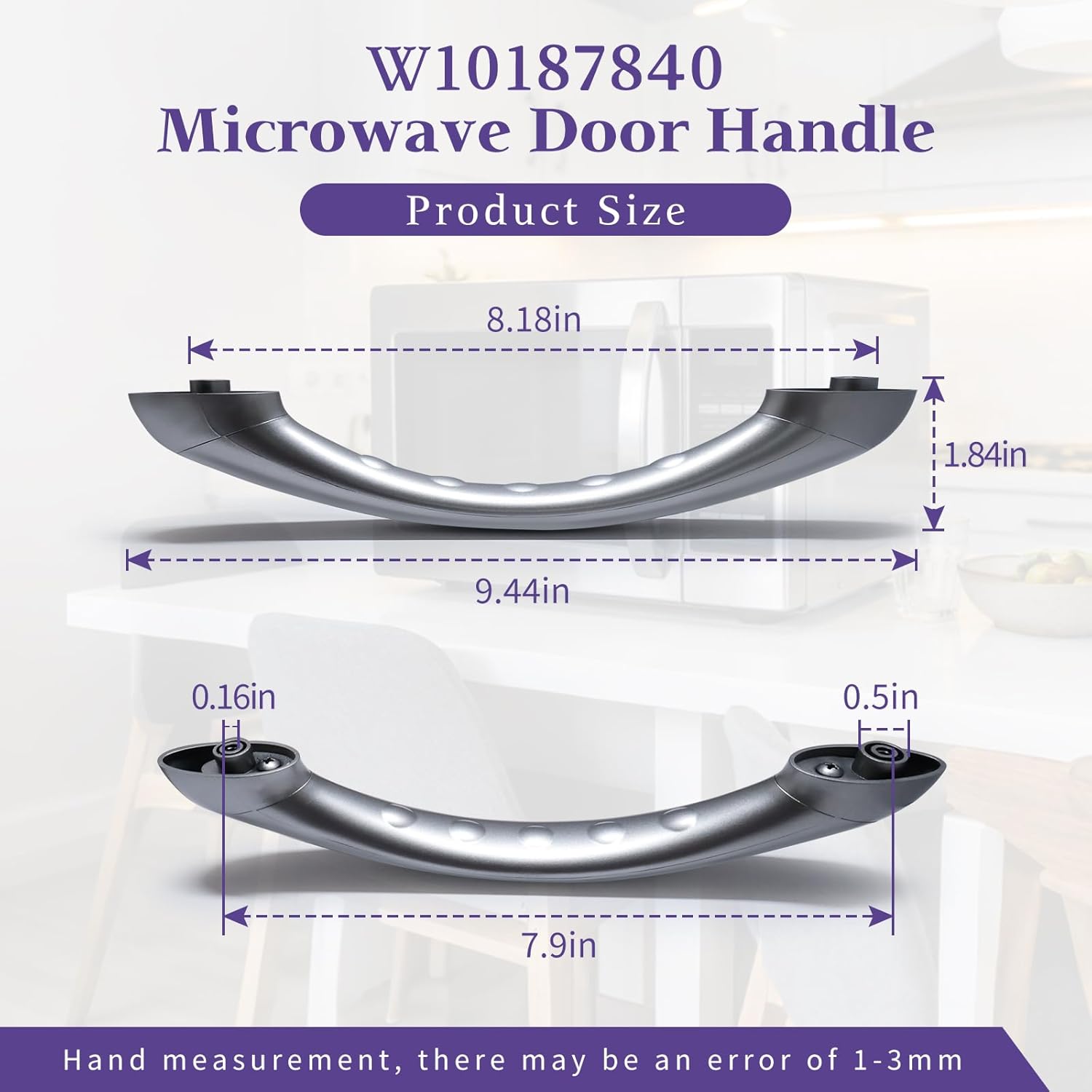 WPW10187840 W10187840 Microwave Door Handle Compatible with Maytag Replacement 1456048 AP6016574 PS2330289 EAP2330289