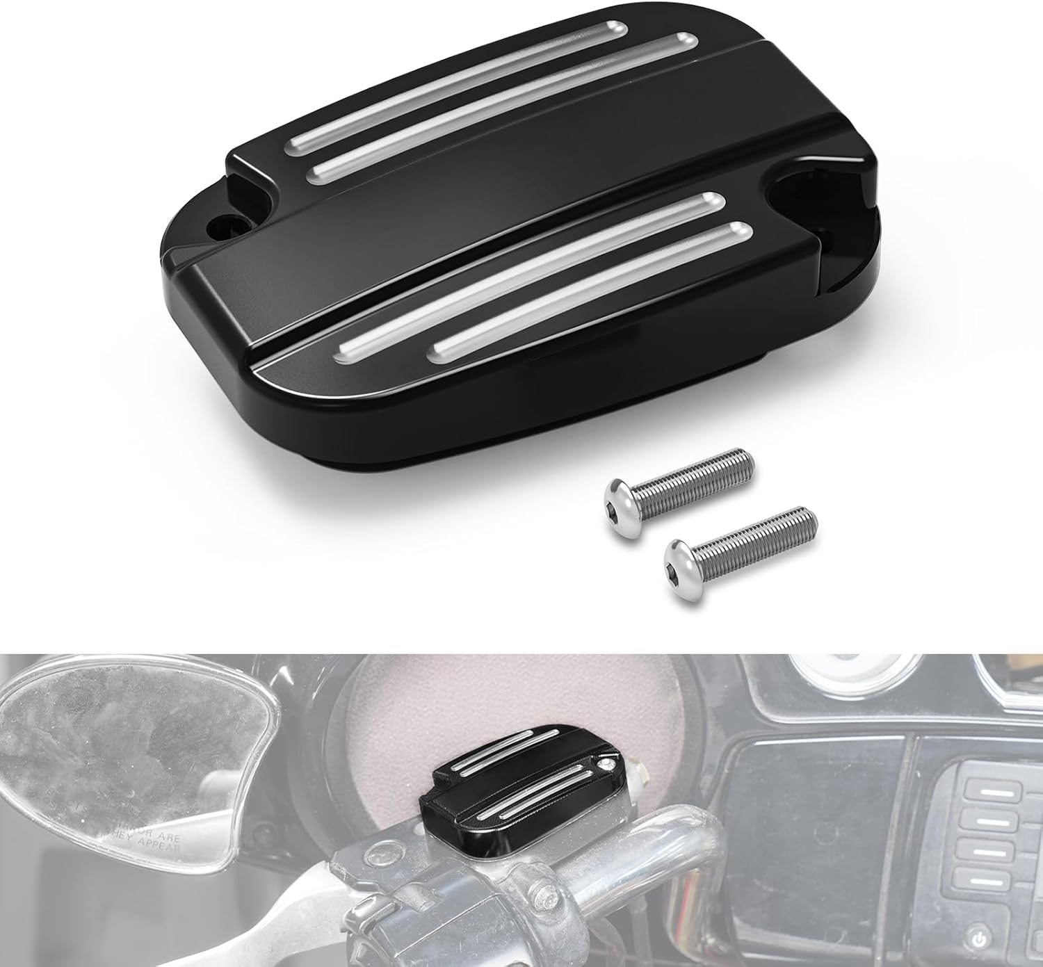 NICECNC Black Clutch Pump Covers Front Clutch Reservoir Cap with Rubber Compatible with Harley Road King FLHR 2017-2020, Freewheel FLRT 2019-2020, Replacement for 36700130, See Fitment