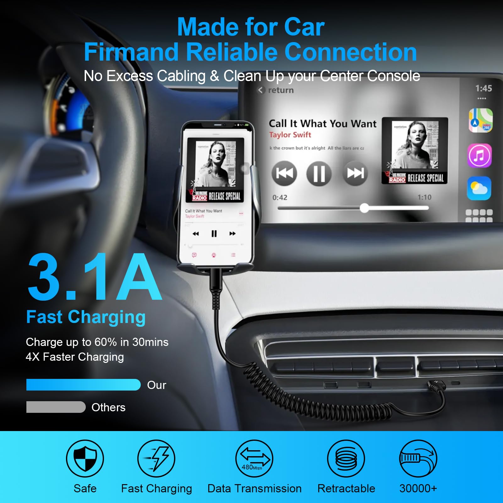 Coiled USB C Cable for Car, 6FT Retractable USB to USB C Cable Type C Charger Cord Fast Charging for iPhone 15/15 Pro/15 Pro Max/15 Plus, Samsung Galaxy S24 Ultra S23 FE S22 S21 S20 A15 A14 5G A54 A53