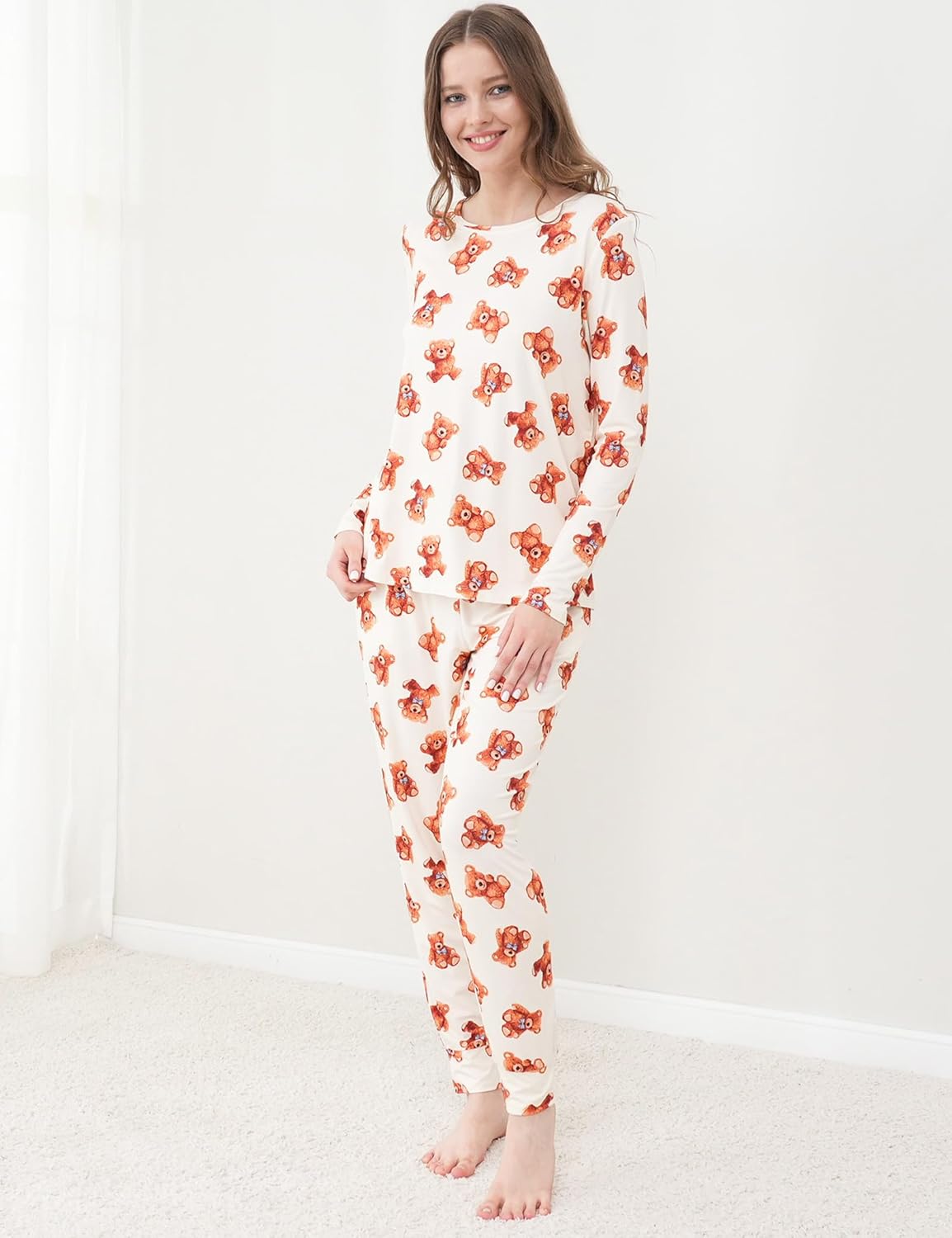 Bamboo Viscose Jogger Pajama Set for Women Long Sleeve Super Soft Sleep Set Comfy Pjs Sets - Image 2