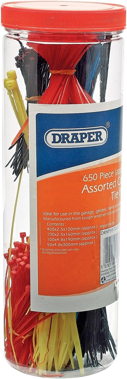 Draper 12512 650-Piece Assorted Nylon Cable Tie Pack